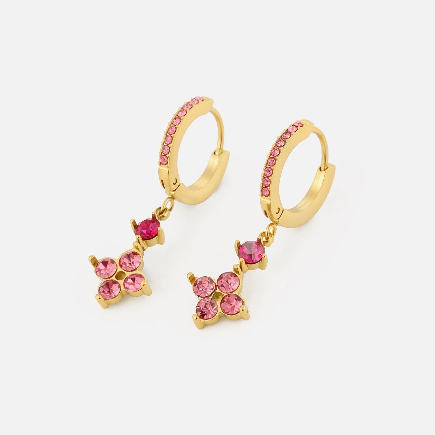 Oorbellen fancy strass roze goud - Desieradenconcurrent.nl