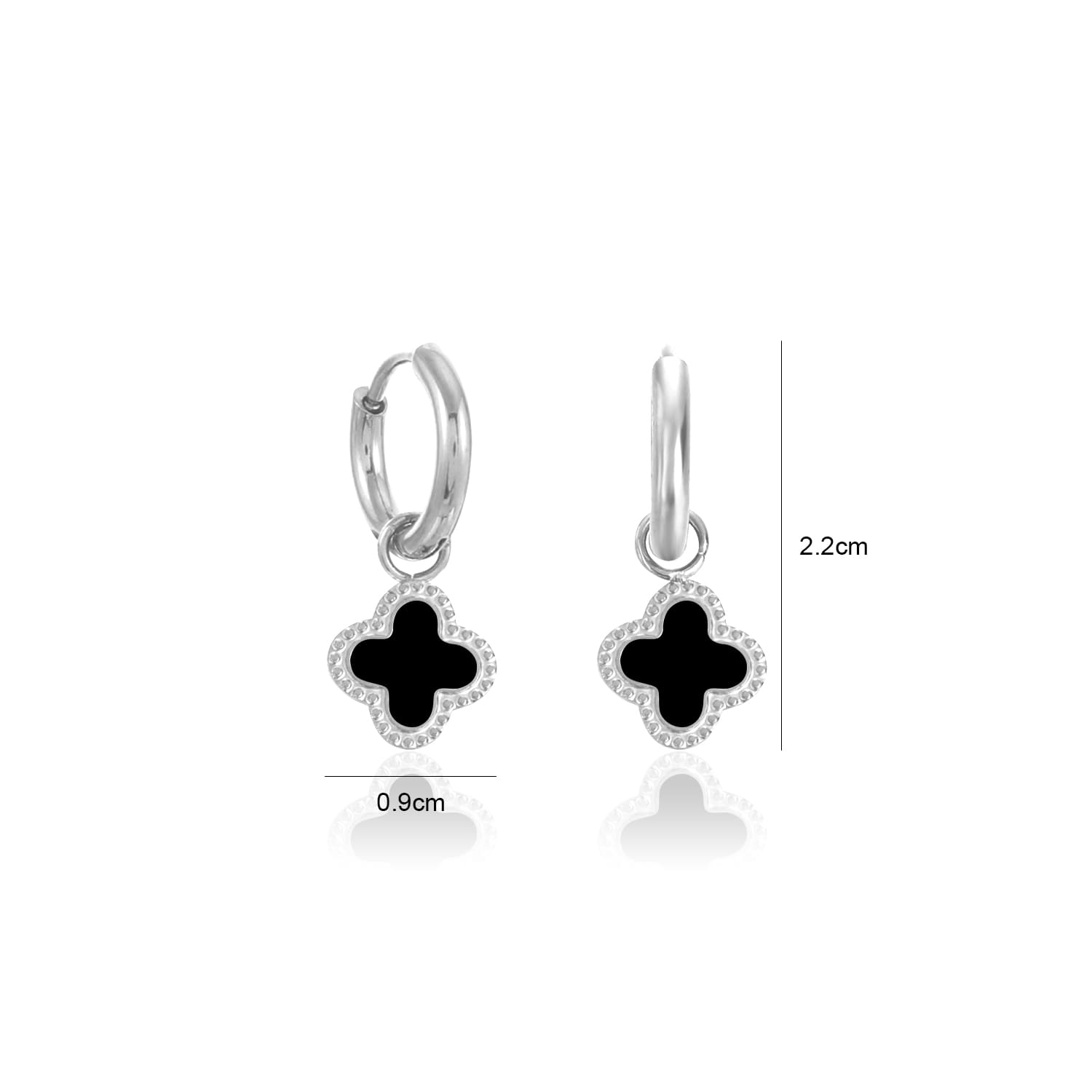 Oorbellen klaver silver/black - Desieradenconcurrent.nl