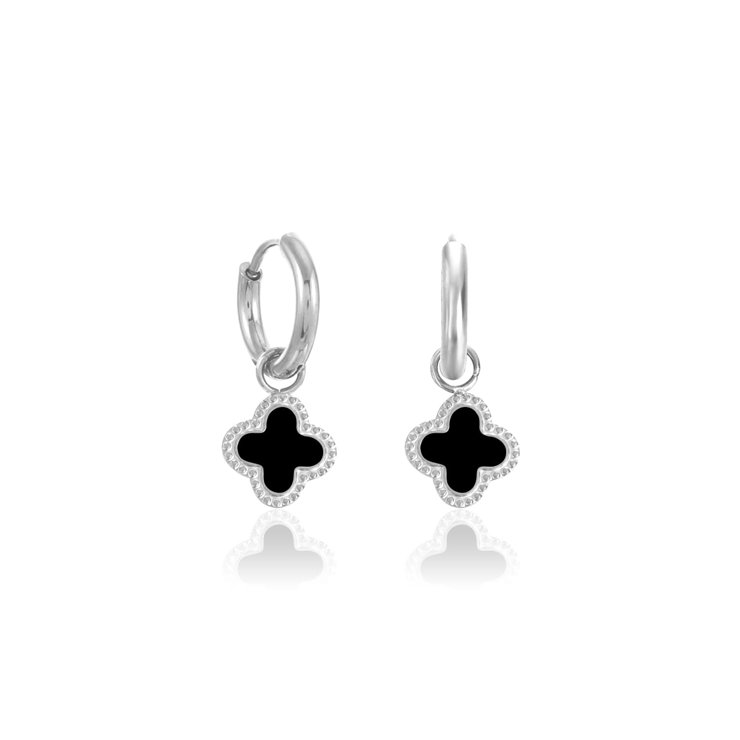 Oorbellen klaver silver/black - Desieradenconcurrent.nl
