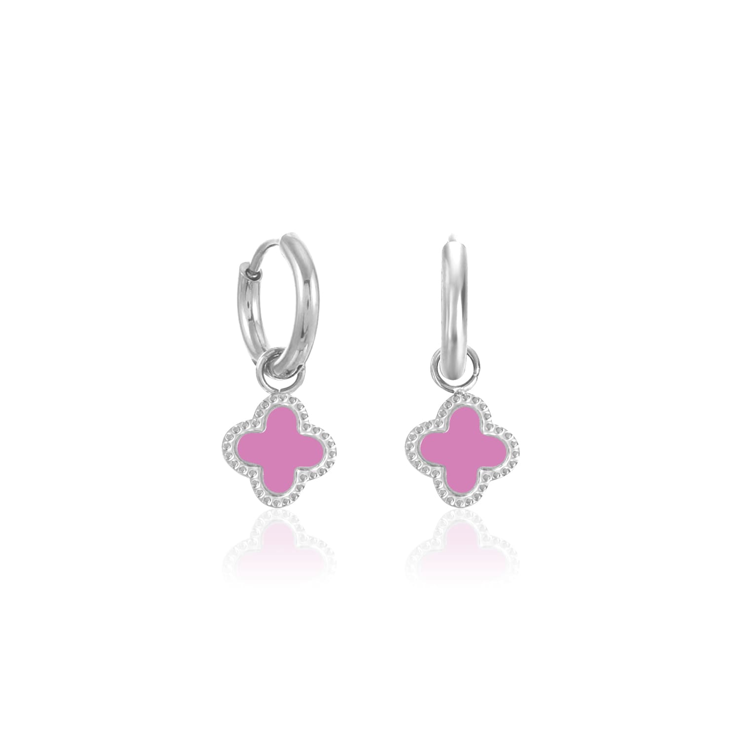 Oorbellen klaver silver/pink - Desieradenconcurrent.nl