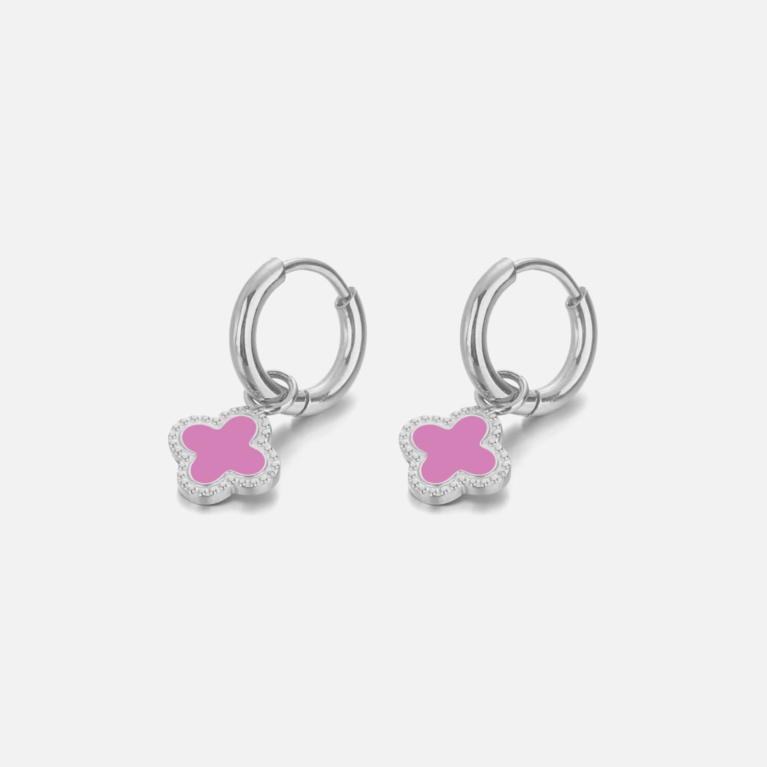Oorbellen klaver silver/pink - Desieradenconcurrent.nl