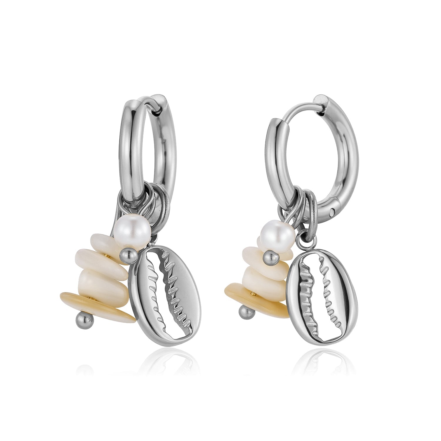 Oorbellen schelp kralen zilver - Desieradenconcurrent.nl