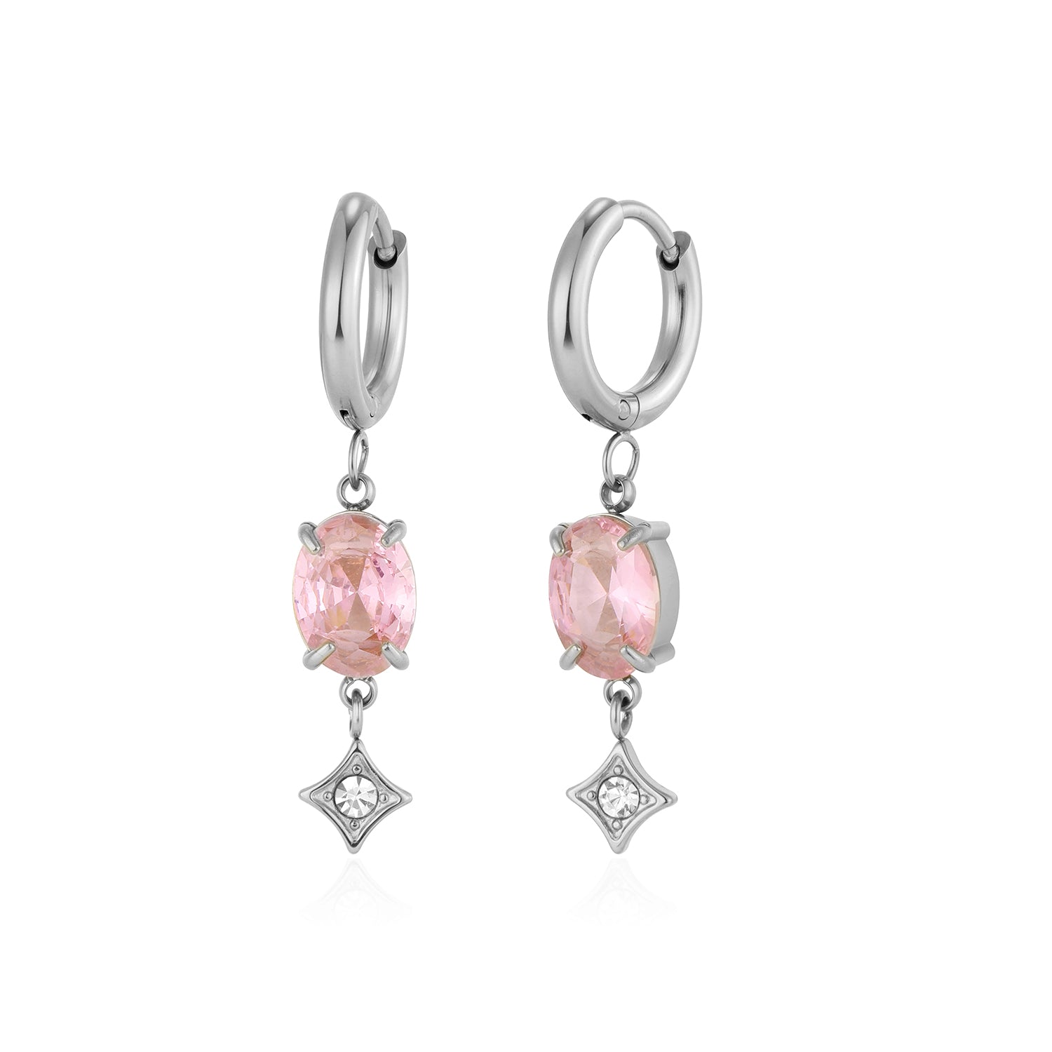 Oorbellen zirkonia roze zilver - Desieradenconcurrent.nl