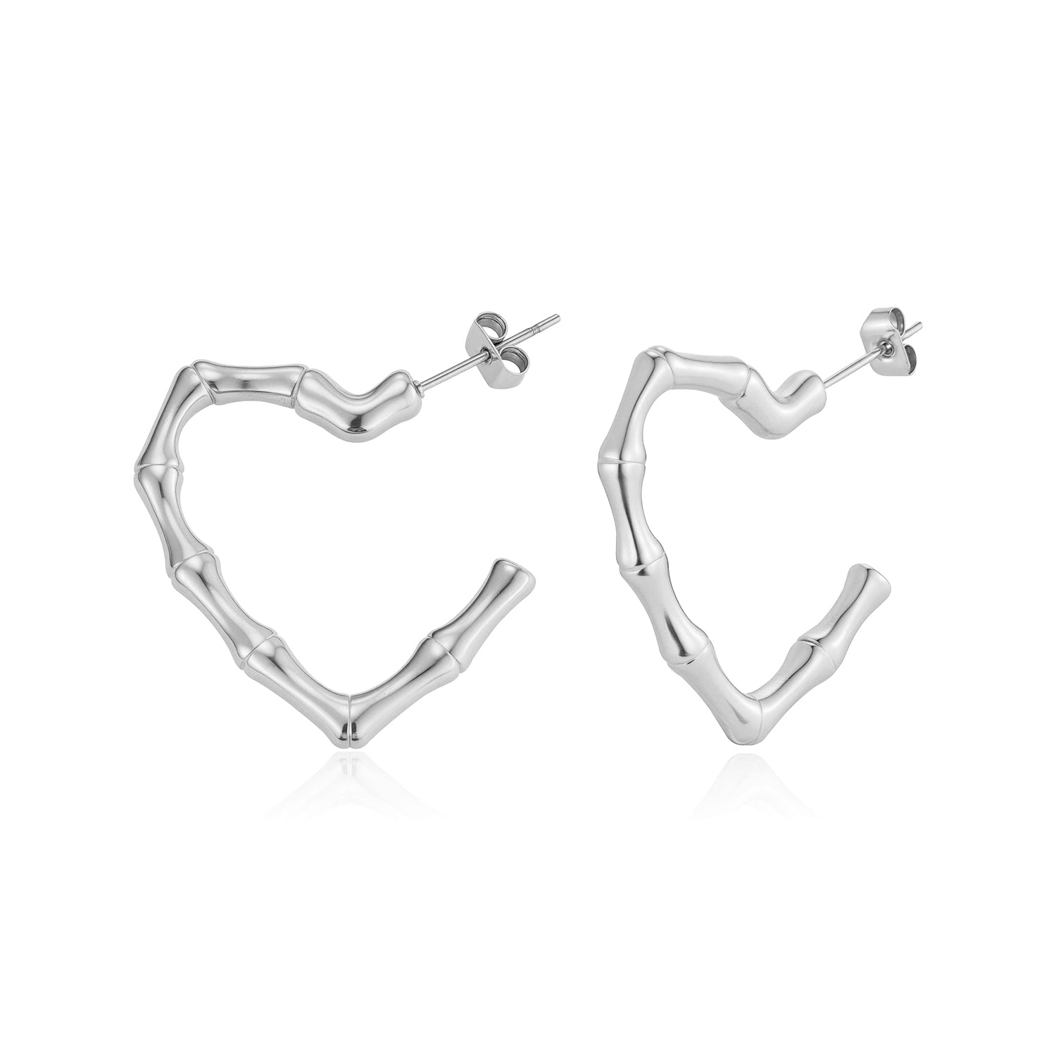 Oorstekers bamboe hart zilver - Desieradenconcurrent.nl