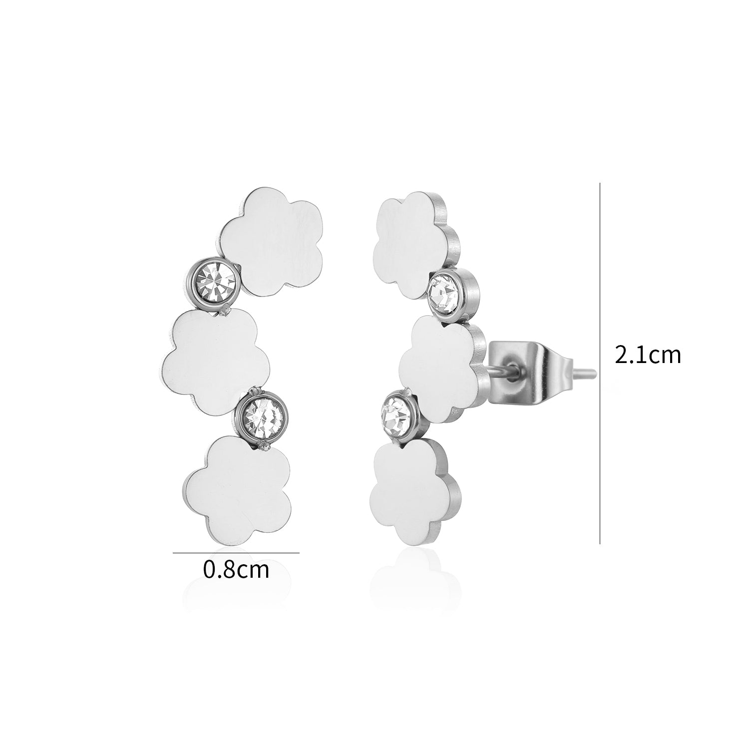 Oorstekers bloemen met steentjes zilver - Desieradenconcurrent.nl