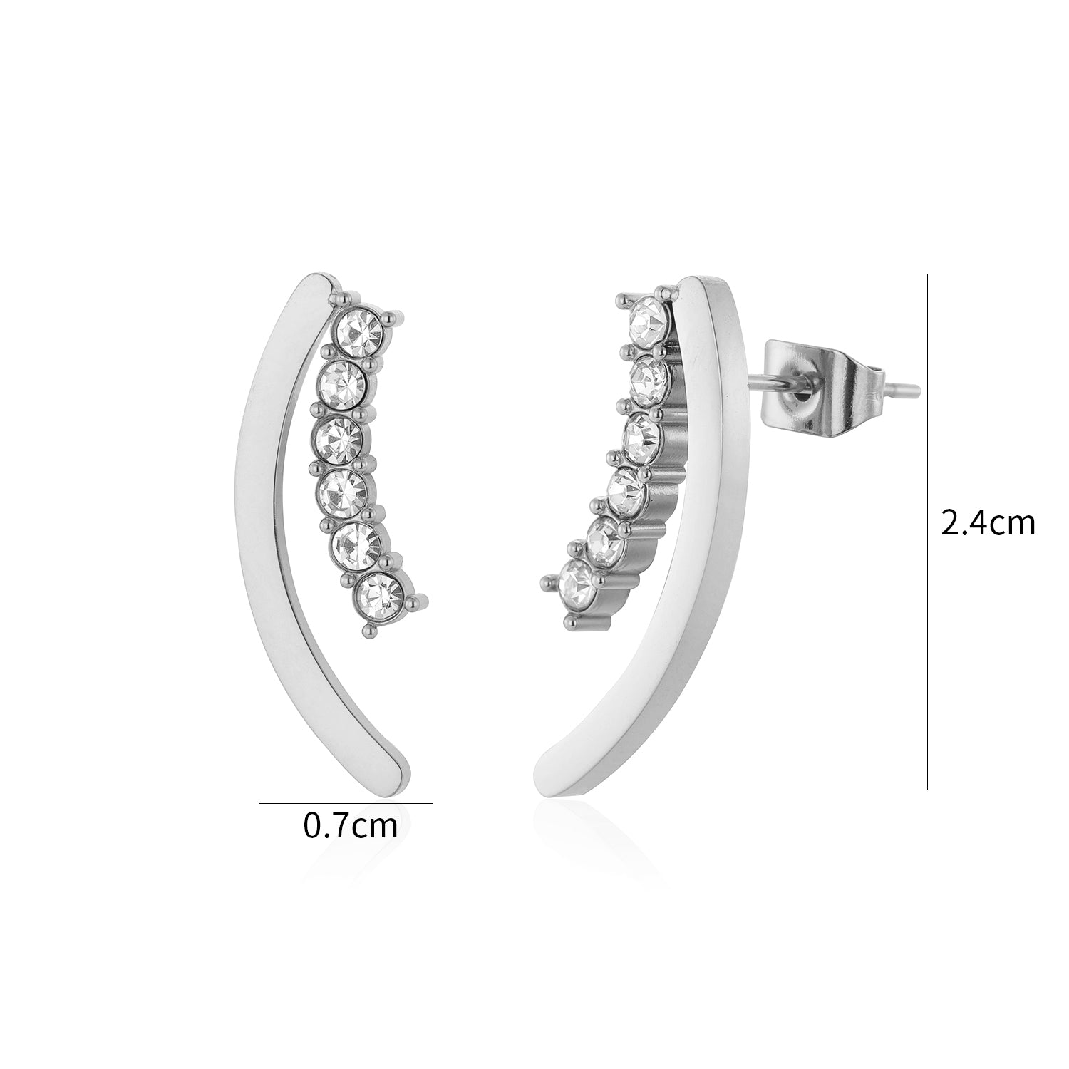Oorstekers gebogen met steentjes zilver - Desieradenconcurrent.nl