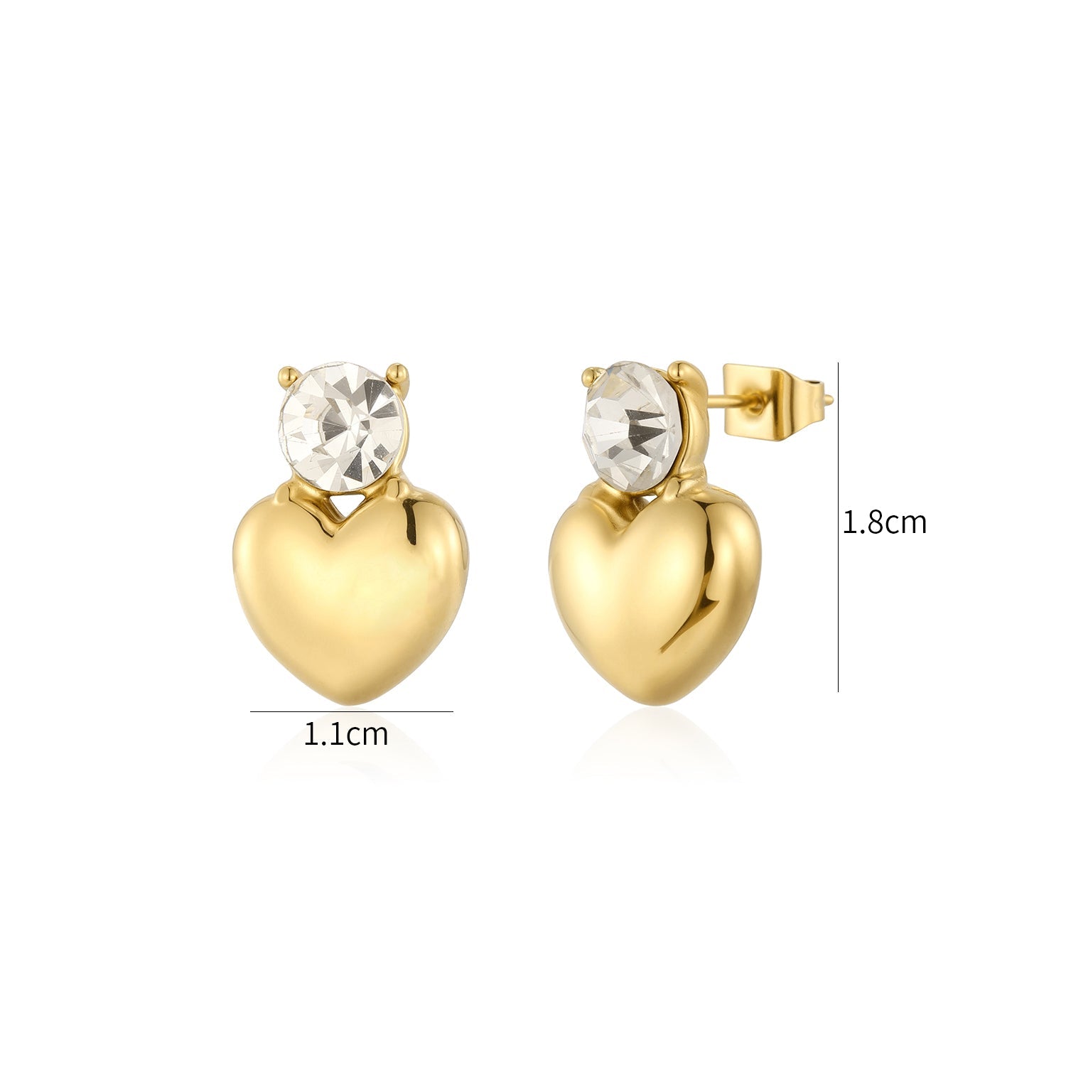 Oorstekers hart met diamant goud - Desieradenconcurrent.nl