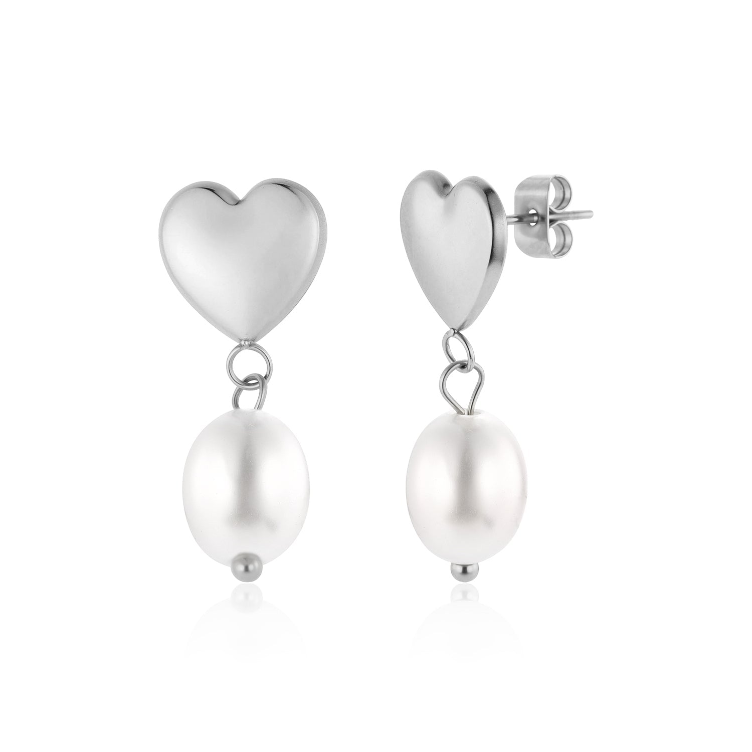 Oorstekers hart met parel zilver - Desieradenconcurrent.nl