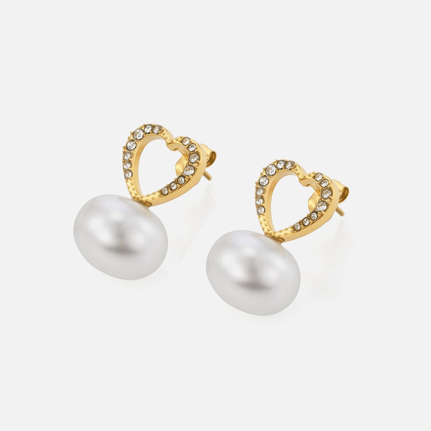 Oorstekers hart parel strass goud - Desieradenconcurrent.nl