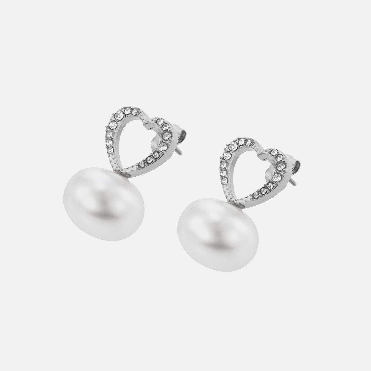 Oorstekers hart parel strass zilver - Desieradenconcurrent.nl