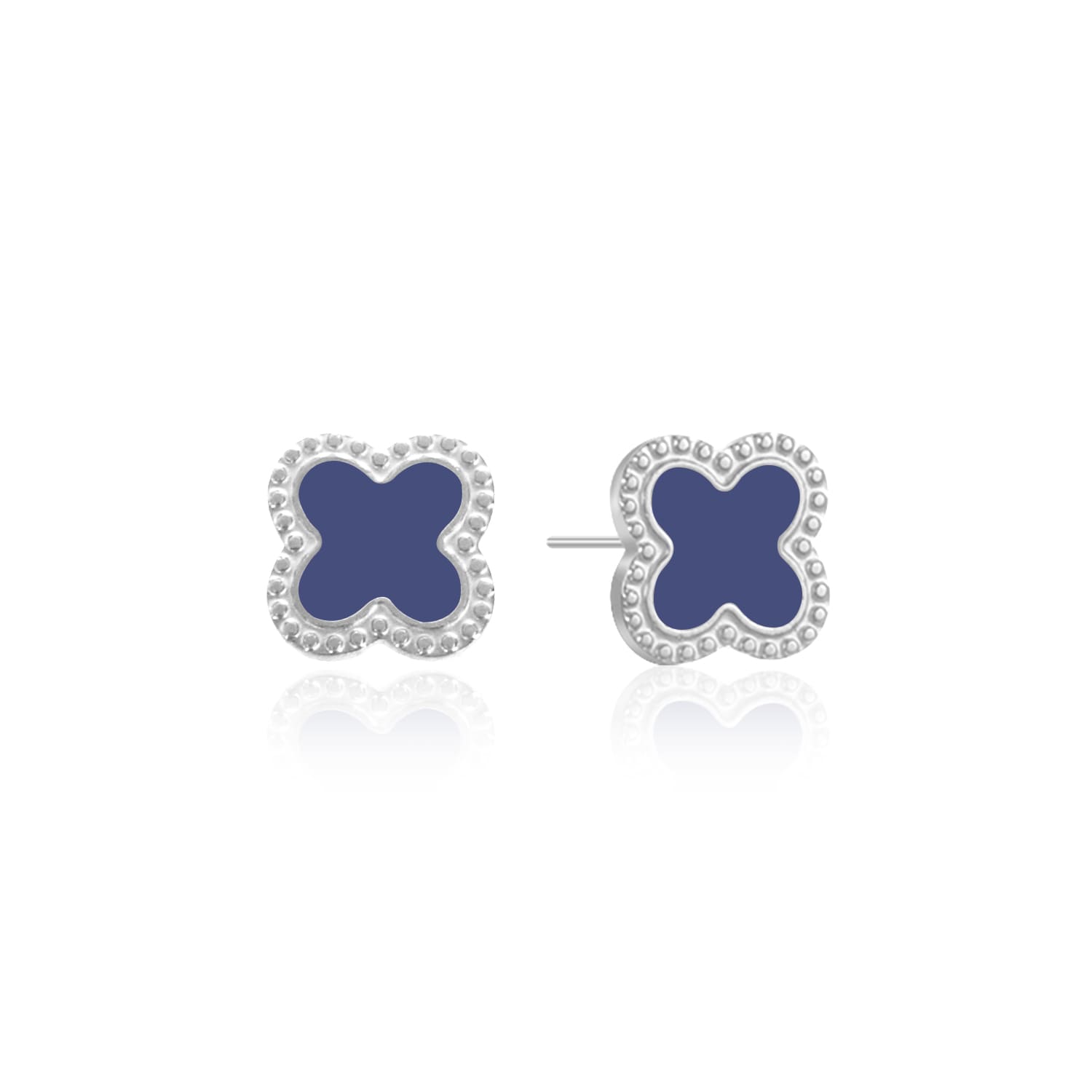 Oorstekers klaver silver/blue - Desieradenconcurrent.nl