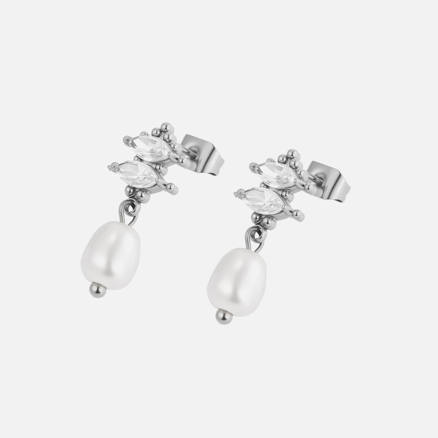 Oorstekers parel met steentjes zilver - Desieradenconcurrent.nl
