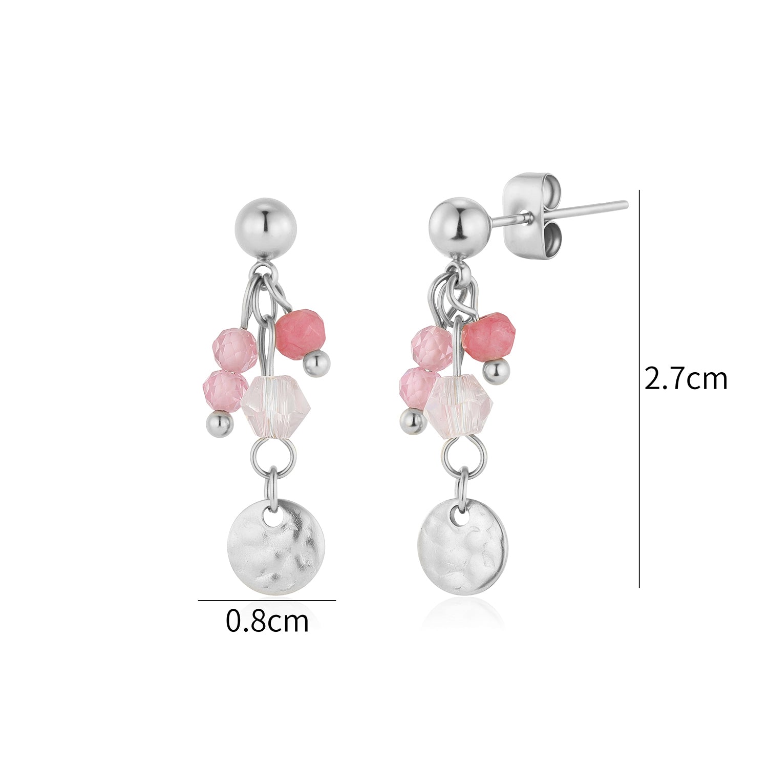 Oorstekers roze gekleurde kralen zilver - Desieradenconcurrent.nl
