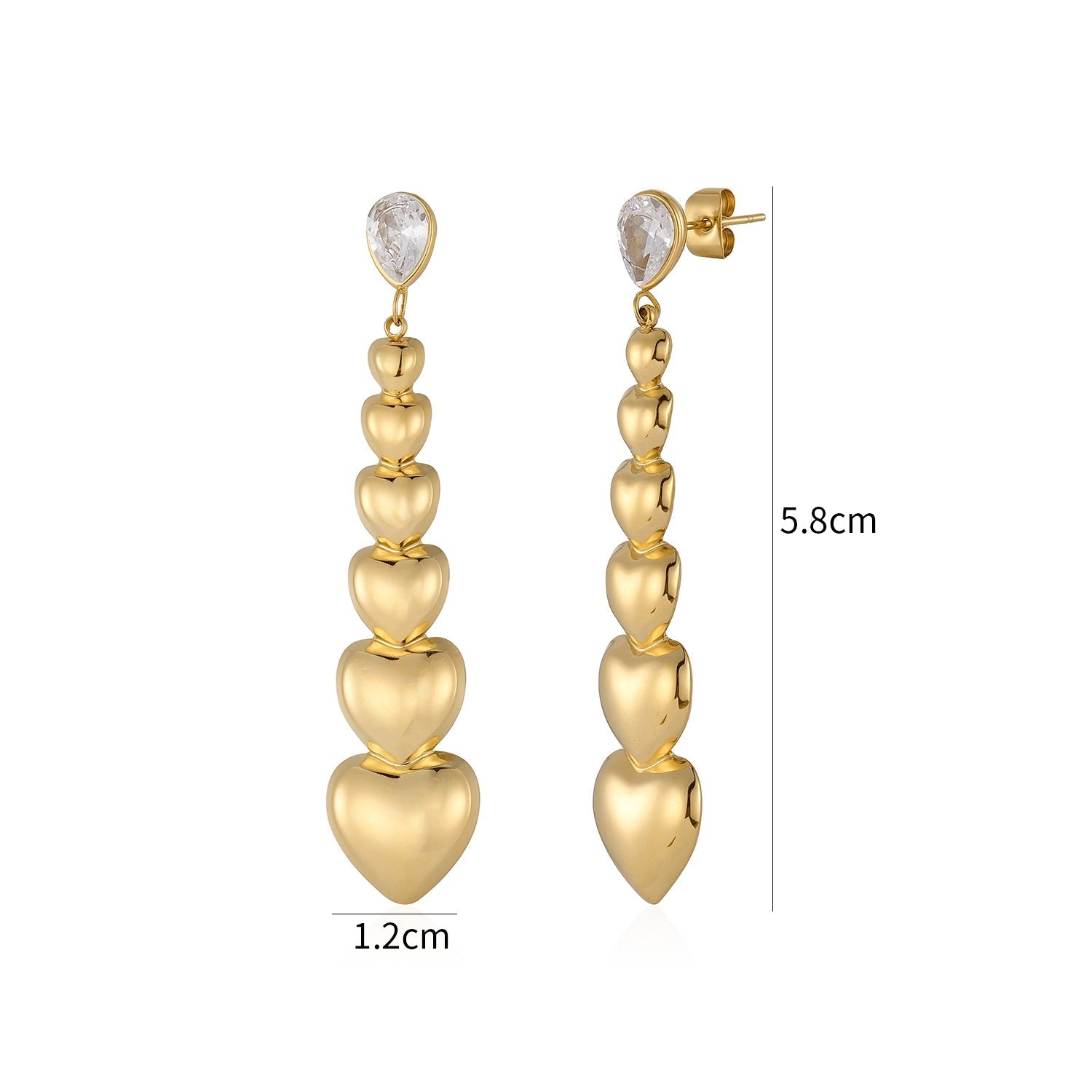 Oorstekers stacked hearts goud - Desieradenconcurrent.nl