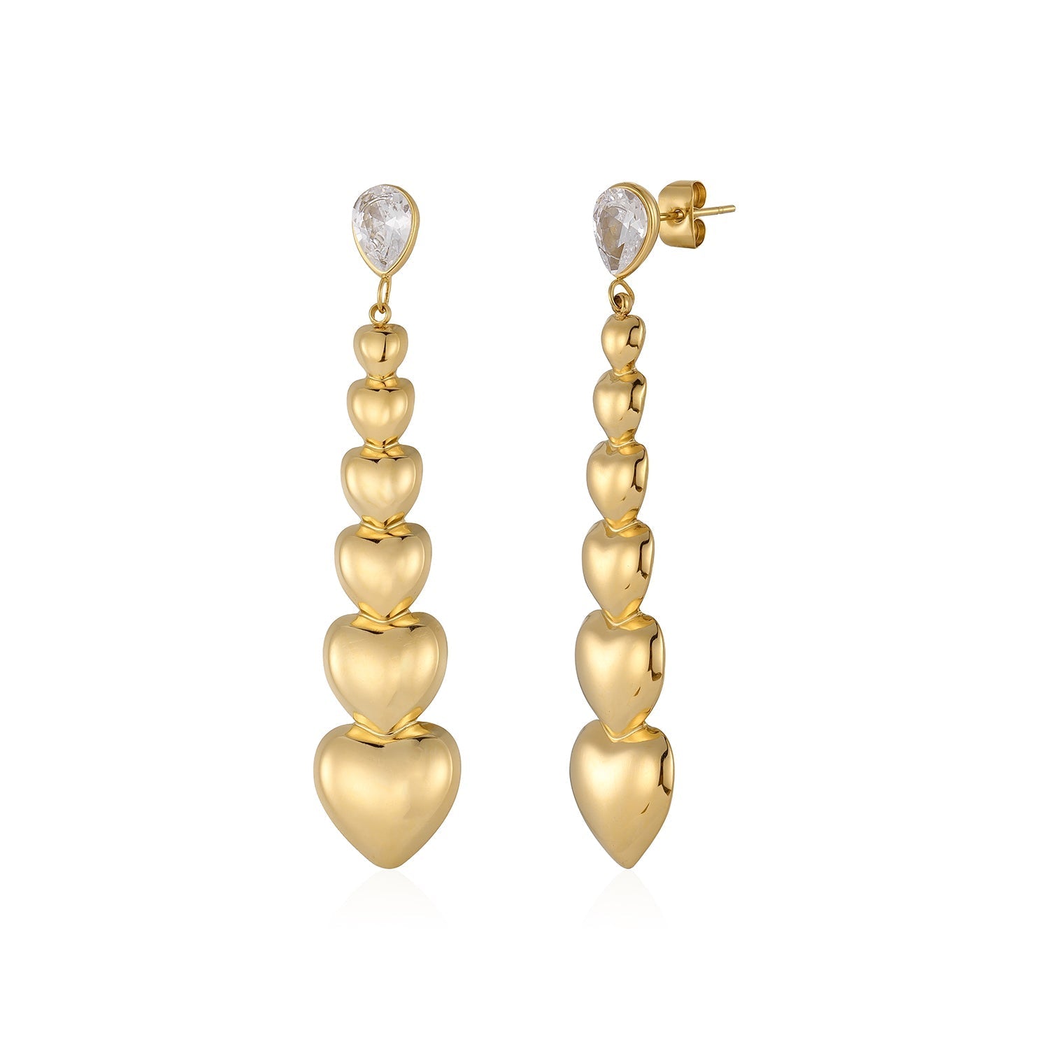 Oorstekers stacked hearts goud - Desieradenconcurrent.nl