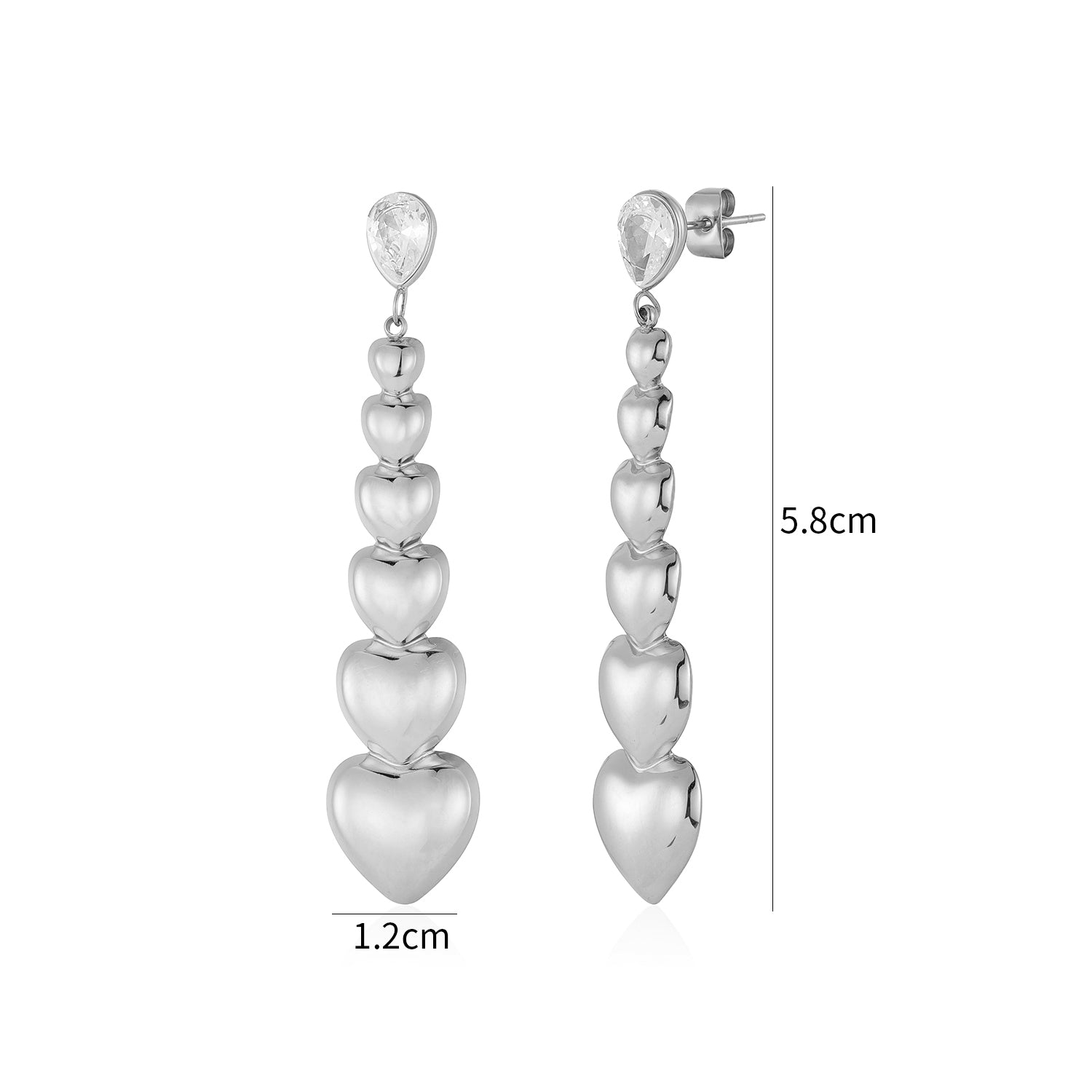 Oorstekers stacked hearts zilver - Desieradenconcurrent.nl
