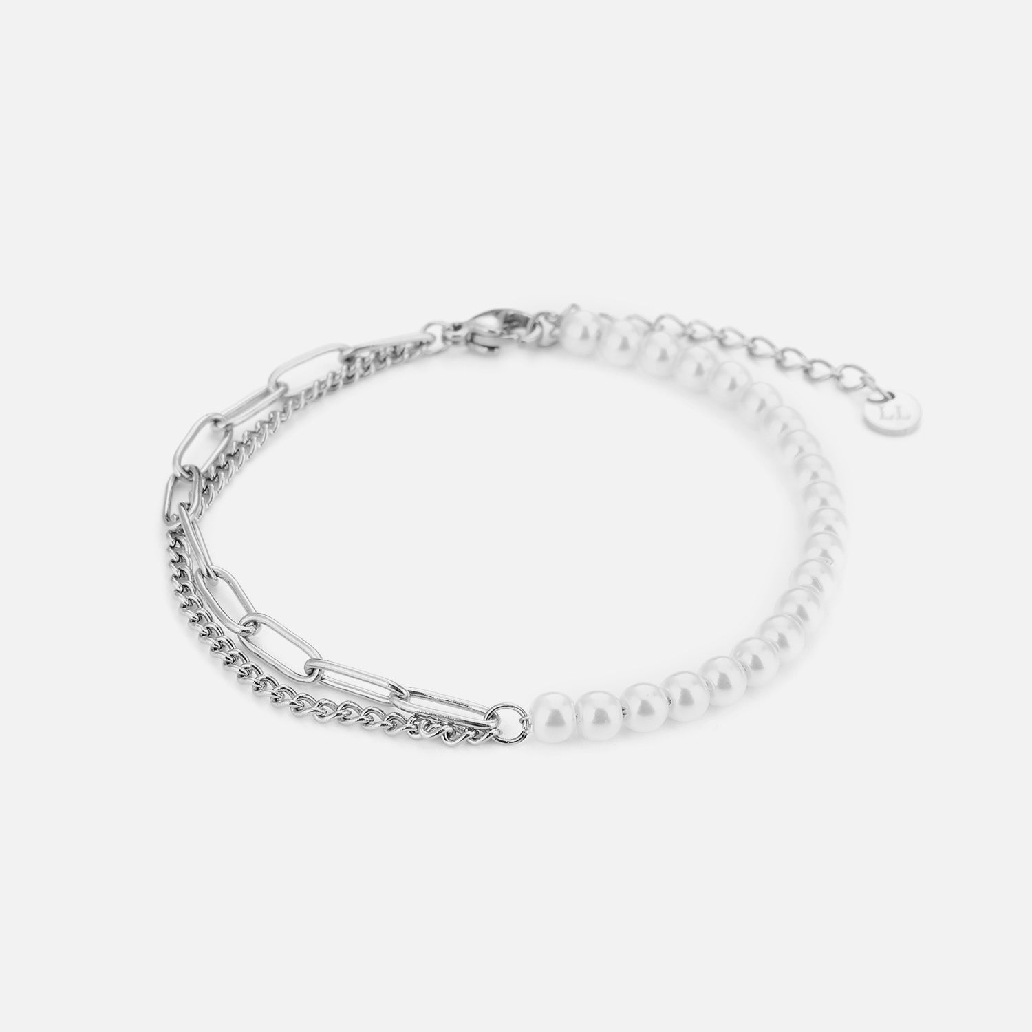 Parel amrband bicolour zilver - Desieradenconcurrent.nl