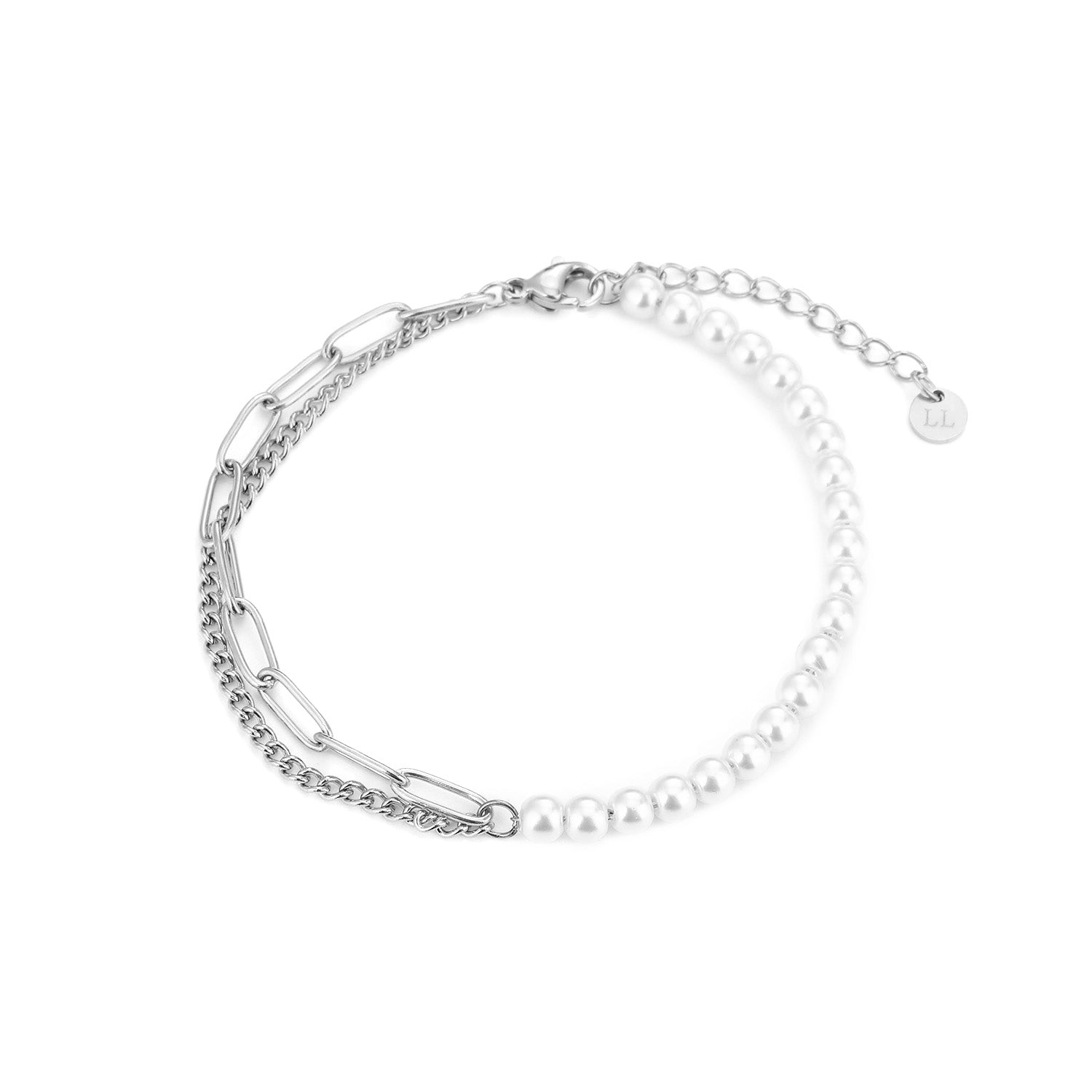 Parel amrband bicolour zilver - Desieradenconcurrent.nl