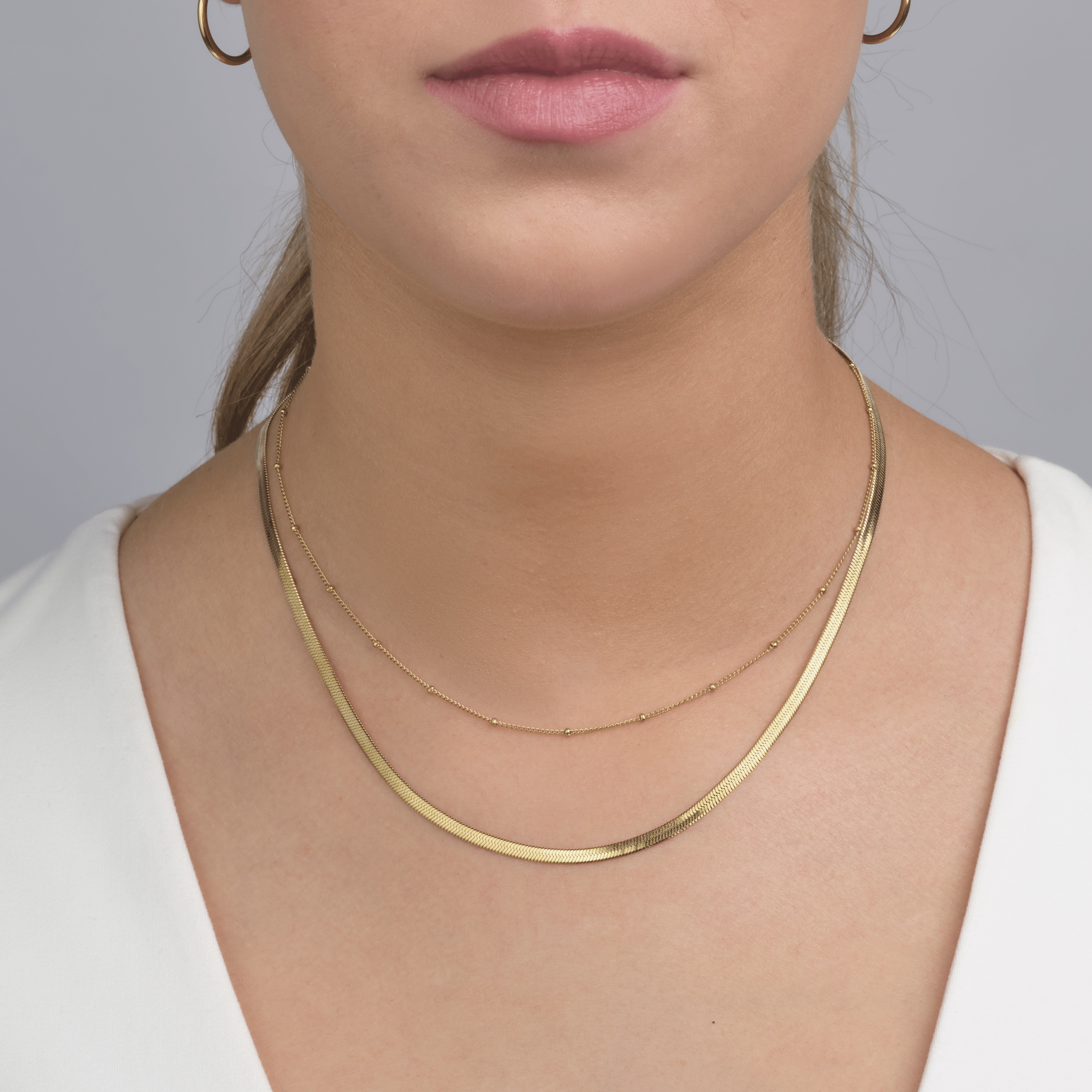 Platte ketting tweelaags goud - Desieradenconcurrent.nl