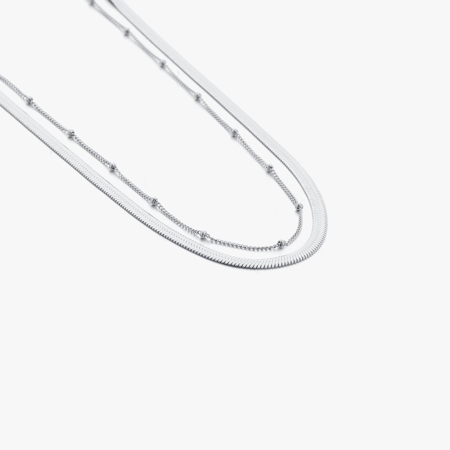 Platte ketting tweelaags zilver - Desieradenconcurrent.nl