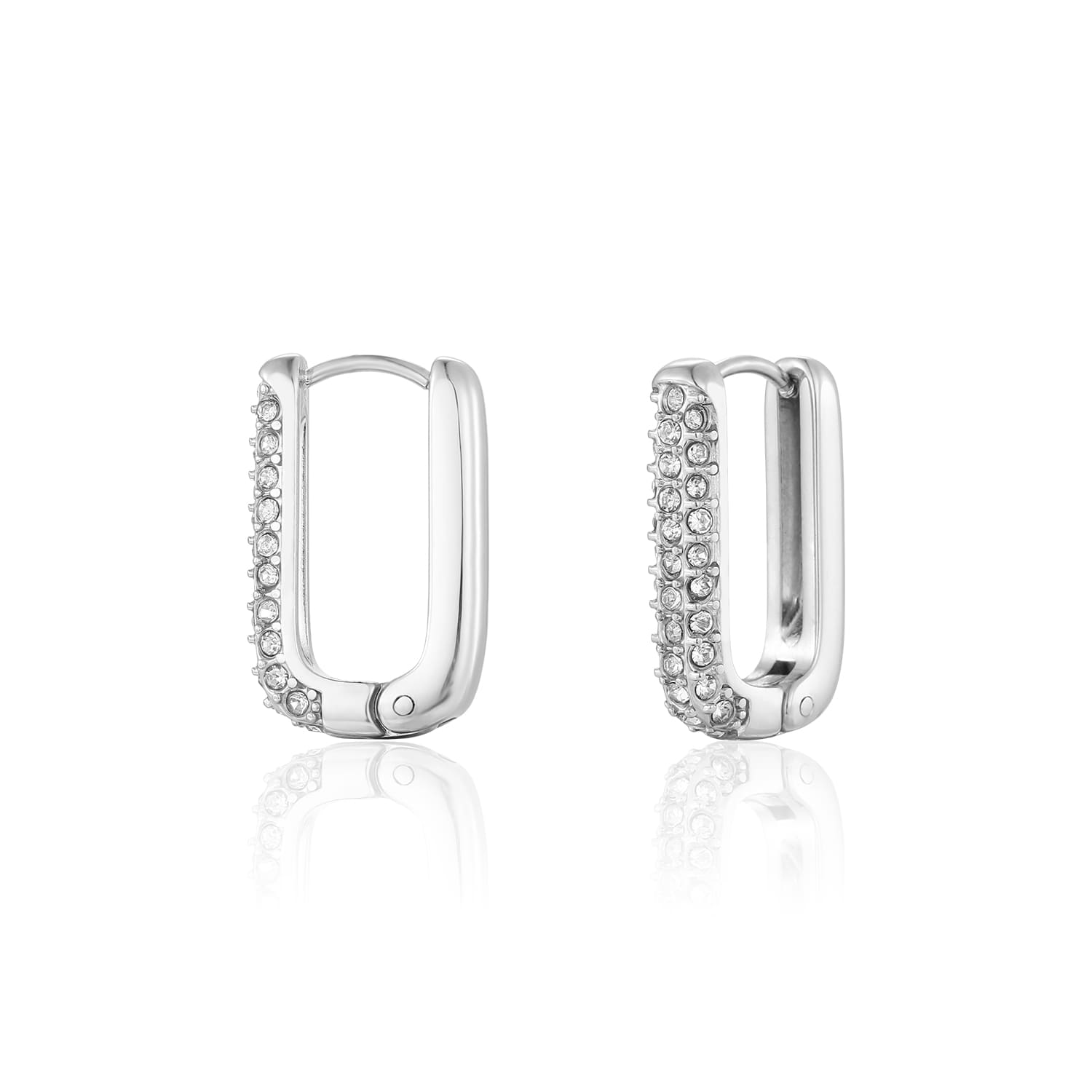 Rechthoekige oorbellen steentjes zilver/wit - Desieradenconcurrent.nl