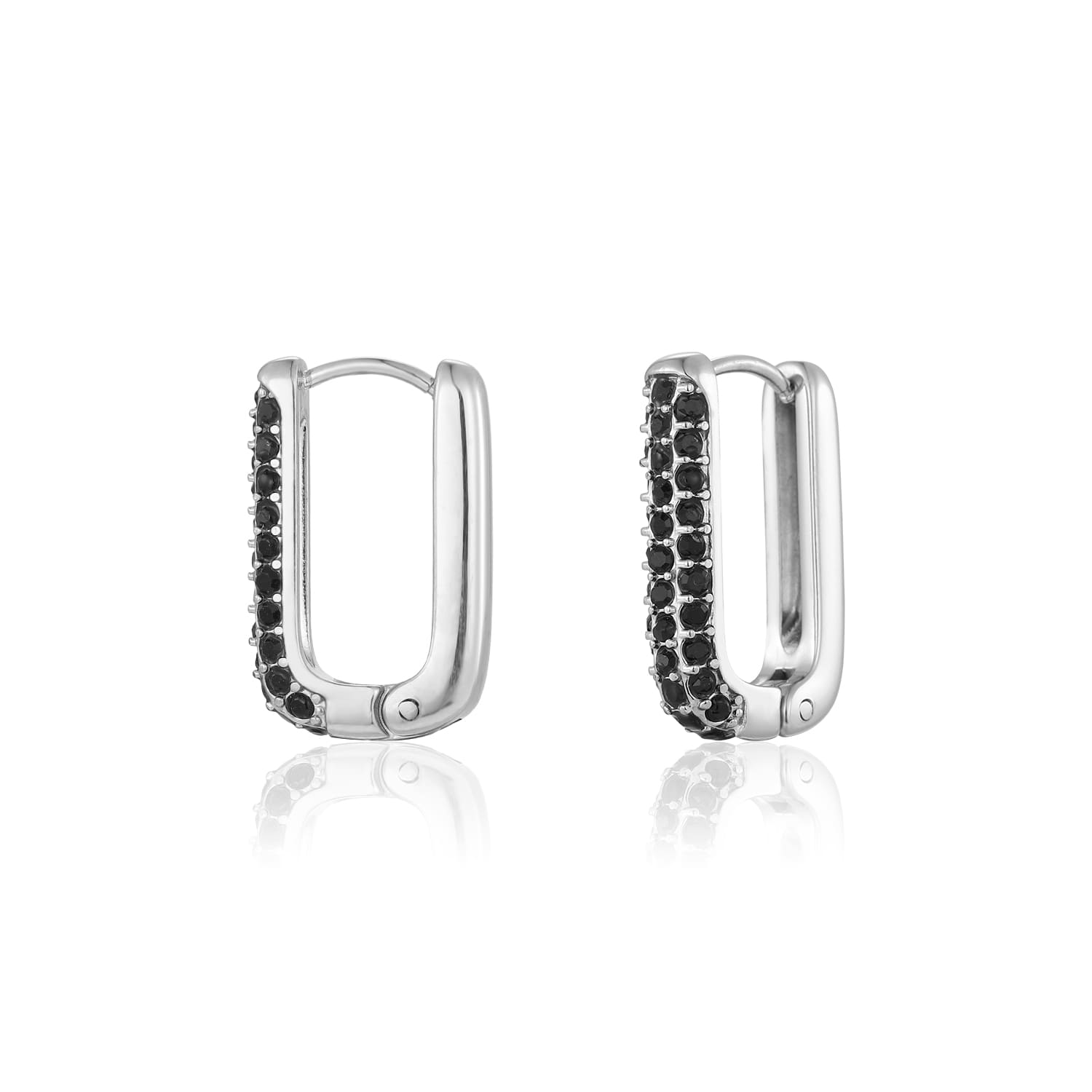 Rechthoekige oorbellen steentjes zilver/zwart - Desieradenconcurrent.nl