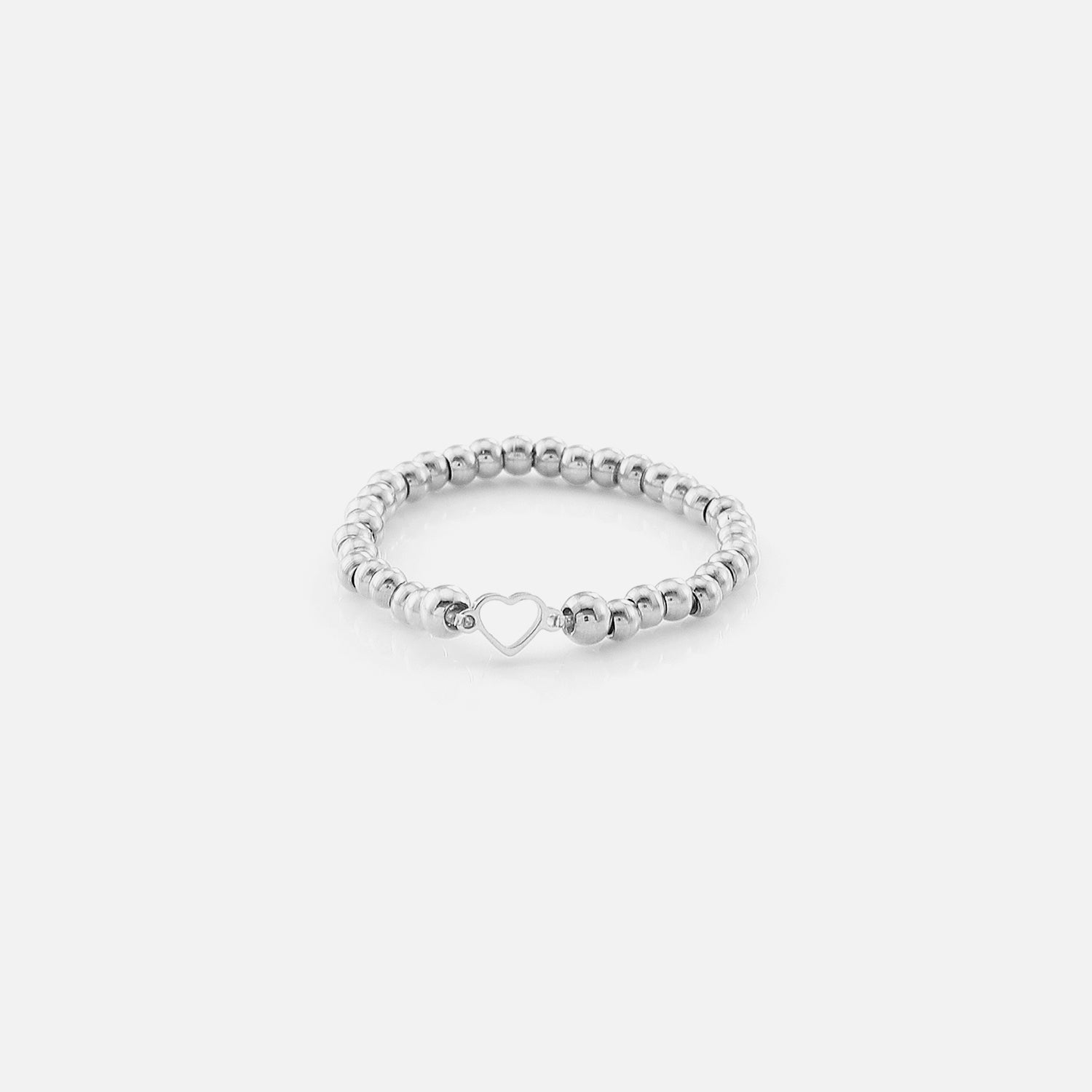Ring balletjes hartje stretch zilver - Desieradenconcurrent.nl