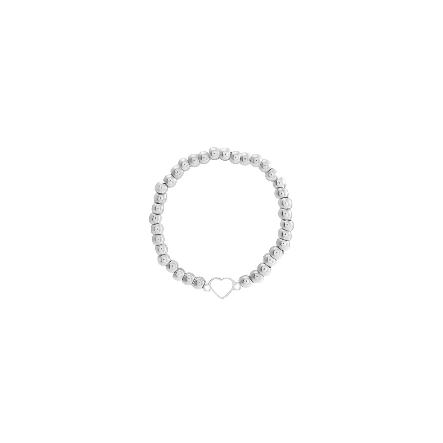 Ring balletjes hartje stretch zilver - Desieradenconcurrent.nl