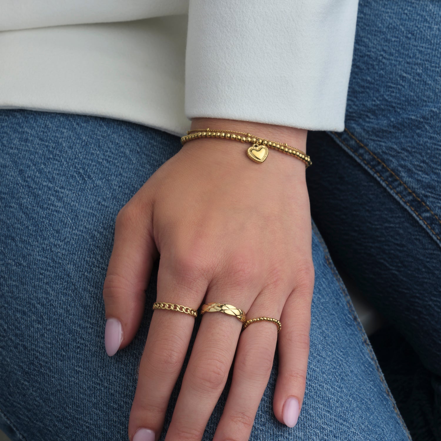 Ring balletjes stretch goud - Desieradenconcurrent.nl