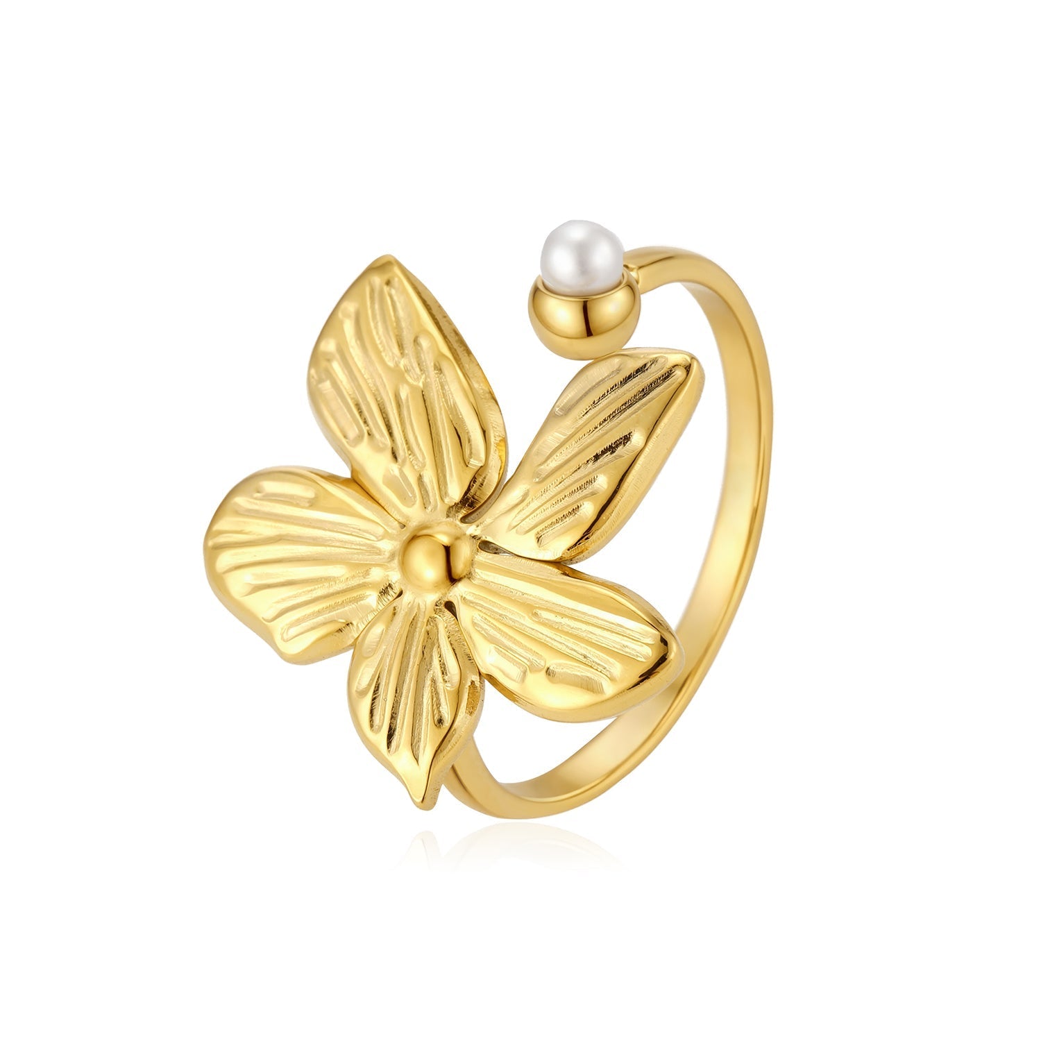 Ring fancy bloem parel goud - Desieradenconcurrent.nl