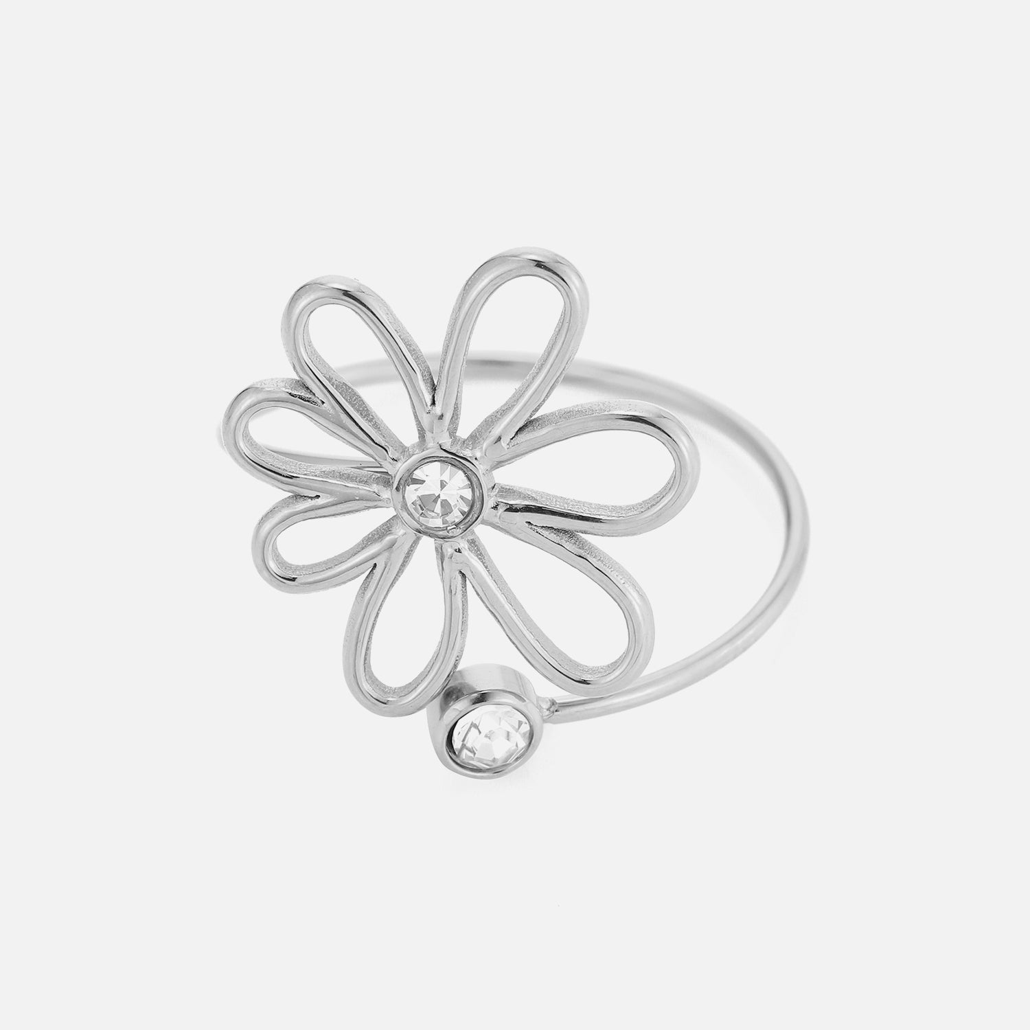 Ring open bloem steentjes zilver - Desieradenconcurrent.nl