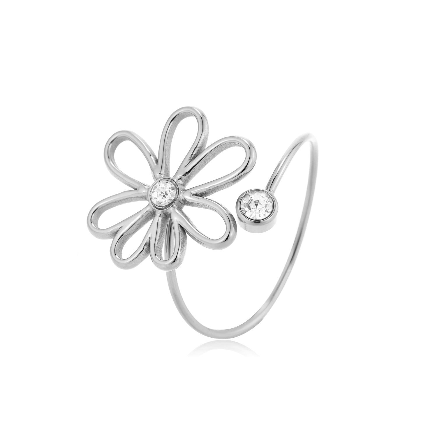 Ring open bloem steentjes zilver - Desieradenconcurrent.nl