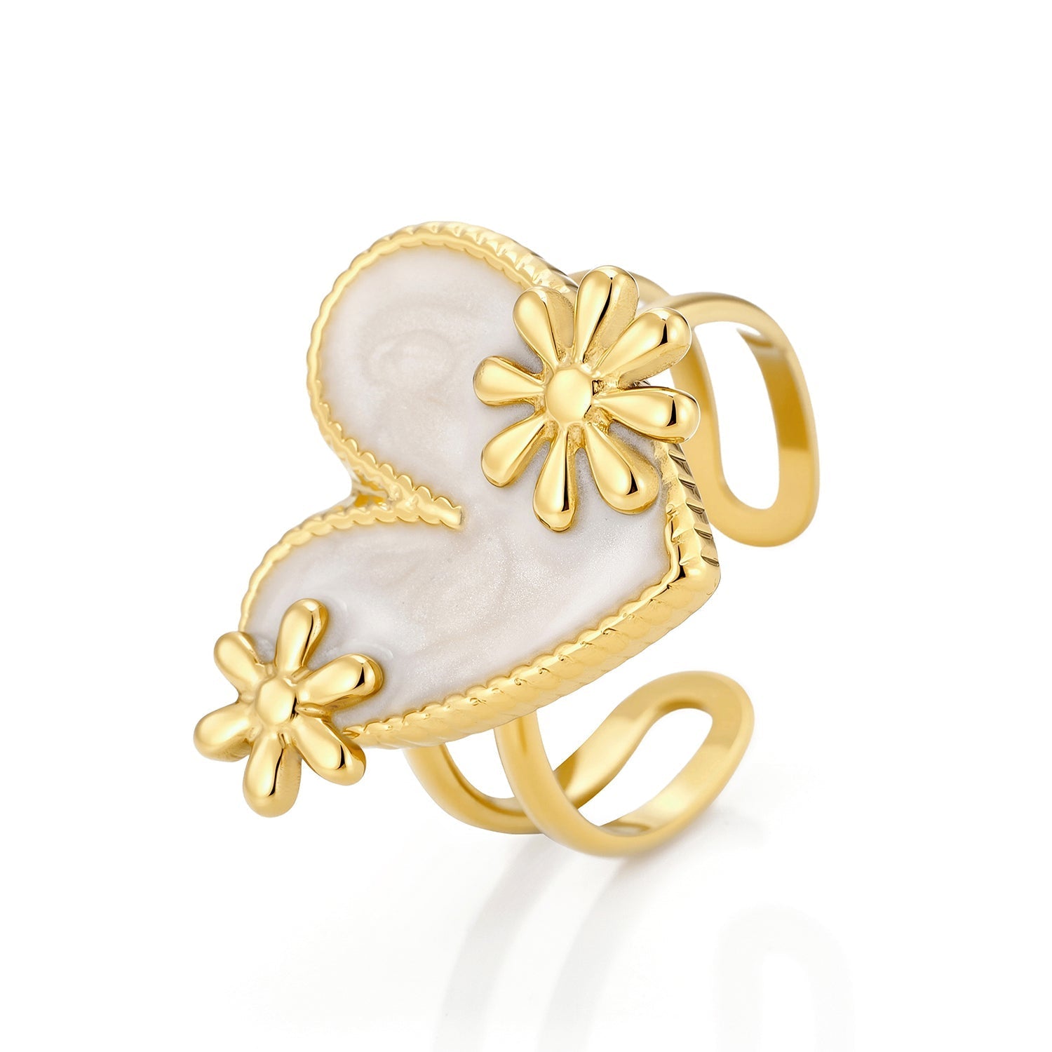 Ring parelmoer hart bloemen goud - Desieradenconcurrent.nl