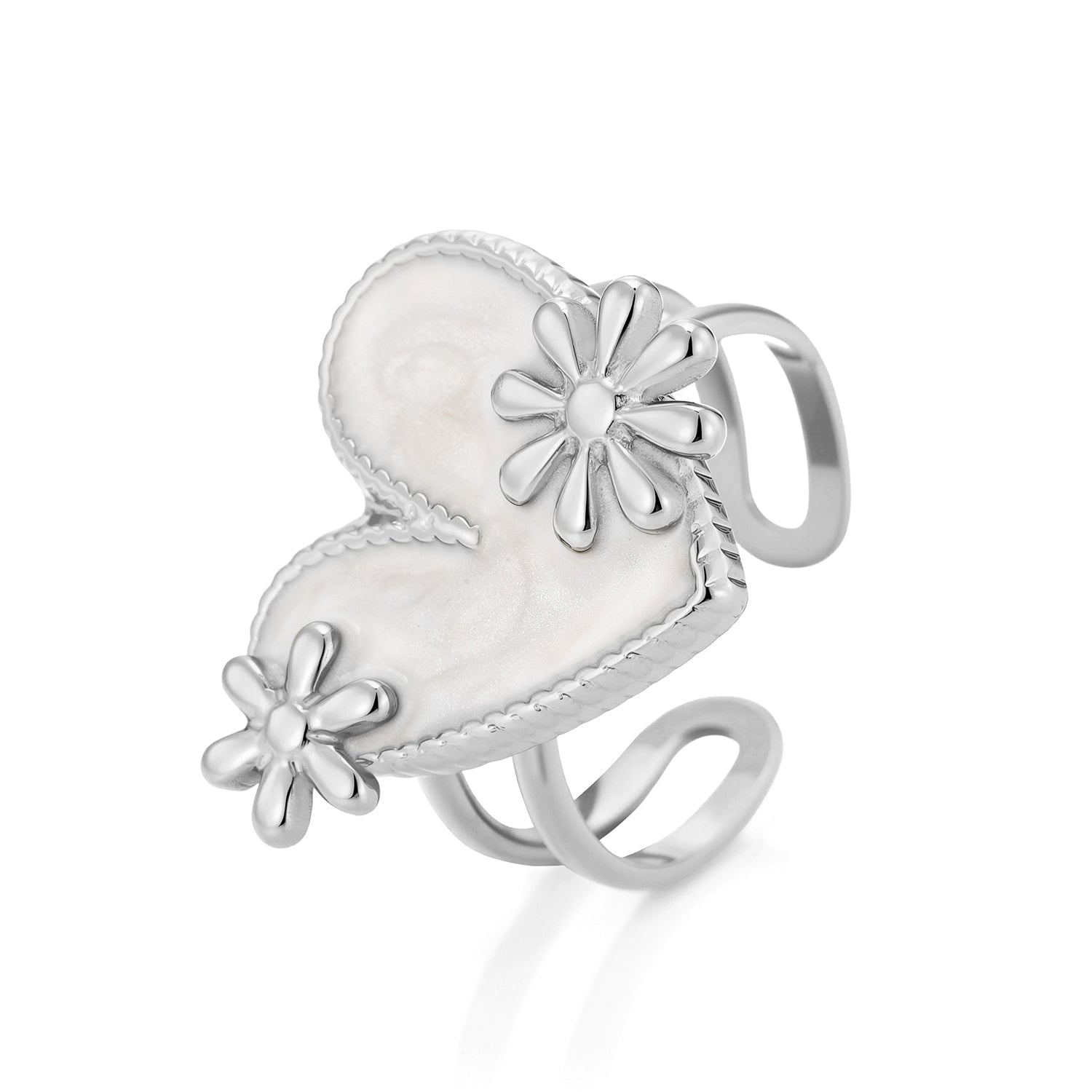 Ring parelmoer hart bloemen zilver - Desieradenconcurrent.nl