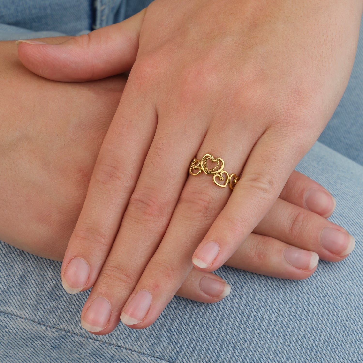 Ring stacked hearts goud - Desieradenconcurrent.nl