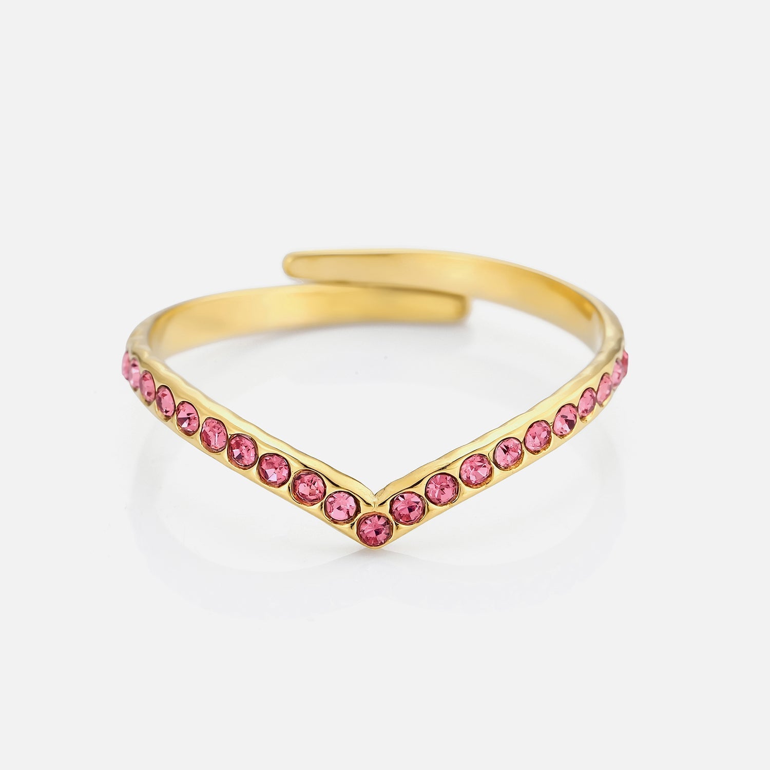 Ring V roze steentjes goud - Desieradenconcurrent.nl