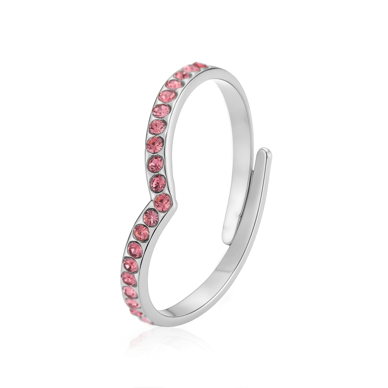 Ring V roze steentjes zilver - Desieradenconcurrent.nl