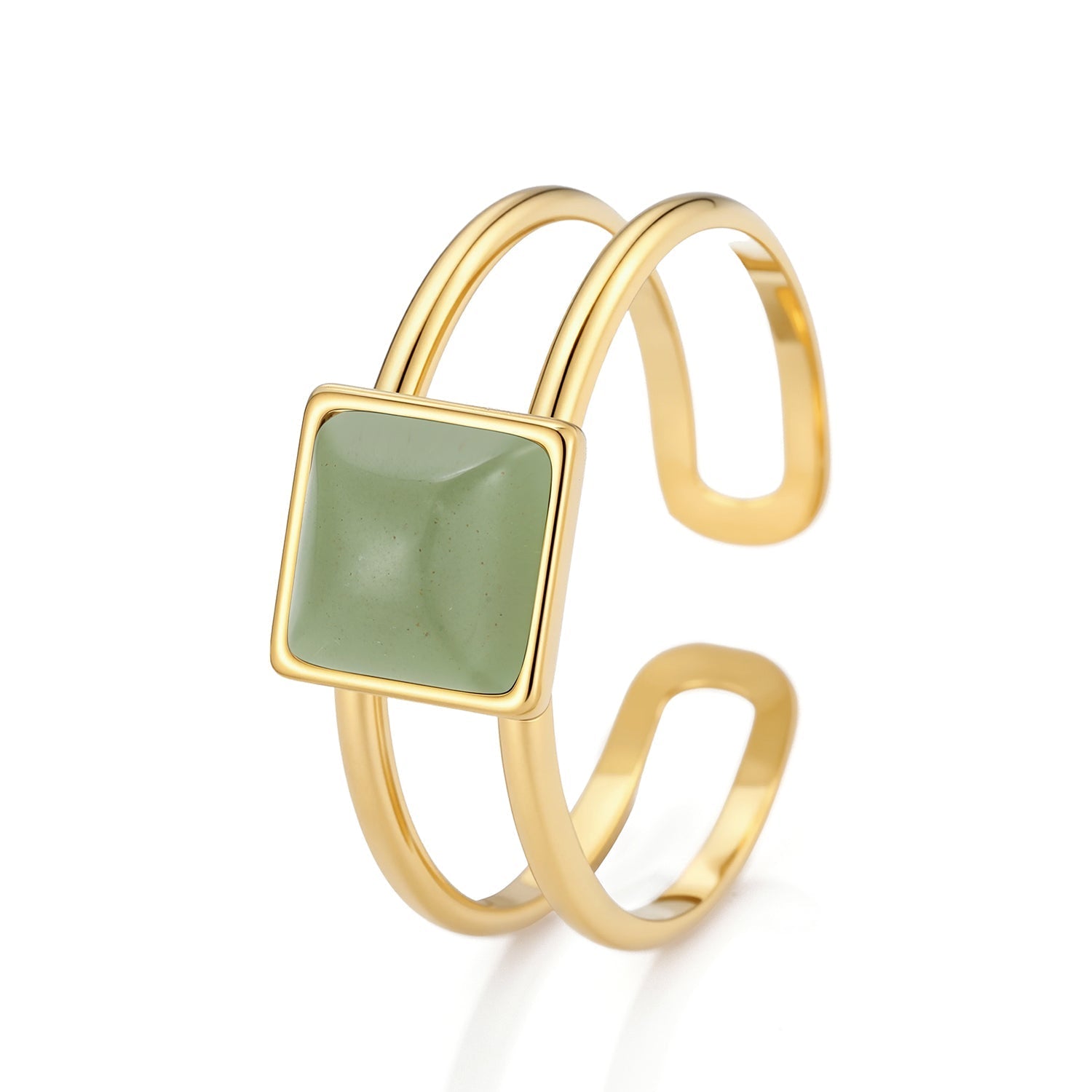 Ring vierkante groene steen goud - Desieradenconcurrent.nl