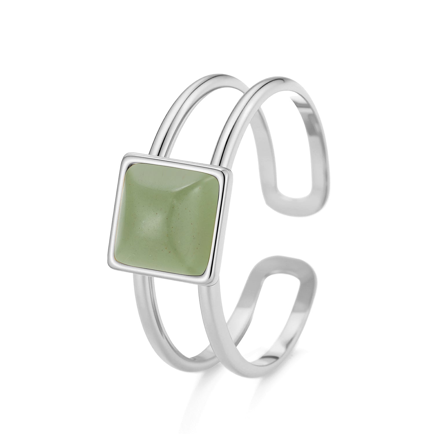 Ring vierkante groene steen zilver - Desieradenconcurrent.nl