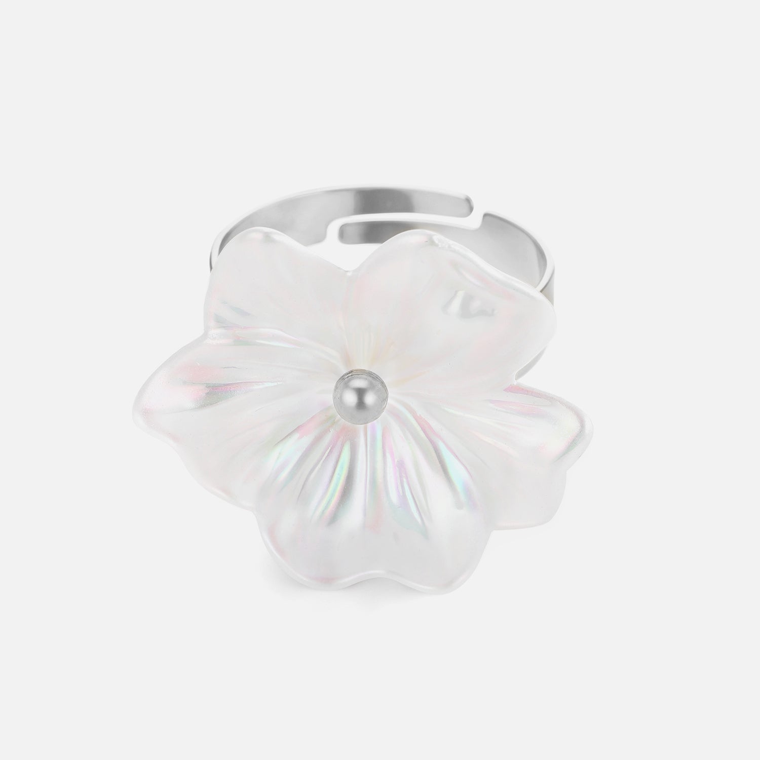Ring witte bloem zilver - Desieradenconcurrent.nl