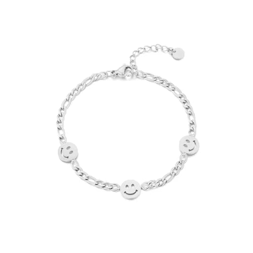 Schakelarmband smiley faces zilver - Desieradenconcurrent.nl