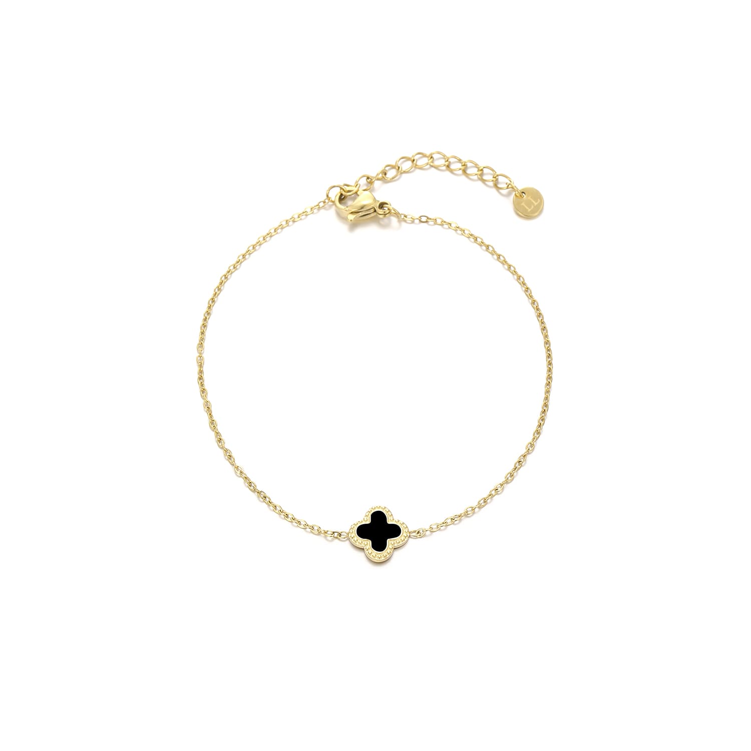Single klaver armband goud/zwart - Desieradenconcurrent.nl