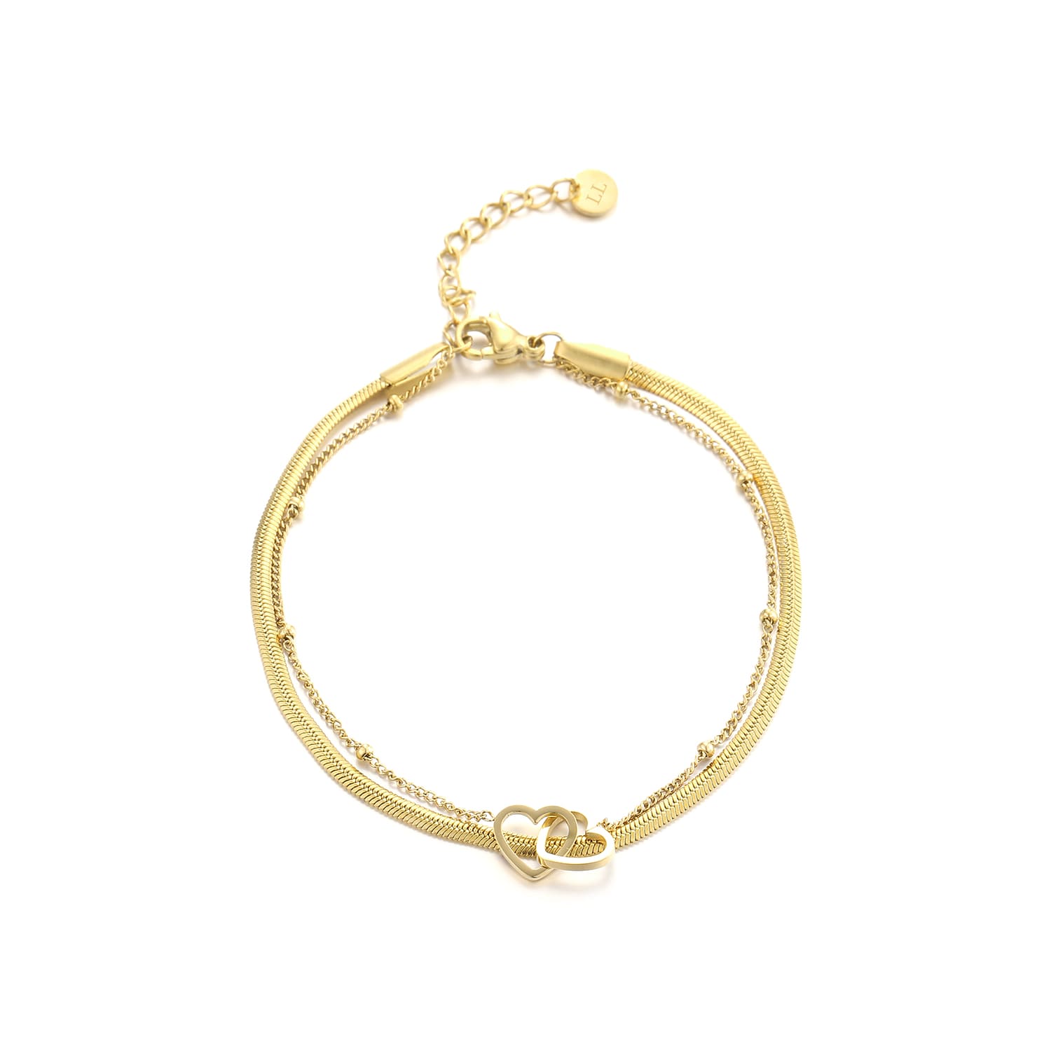 Tweelaags armband hartjes goud - Desieradenconcurrent.nl