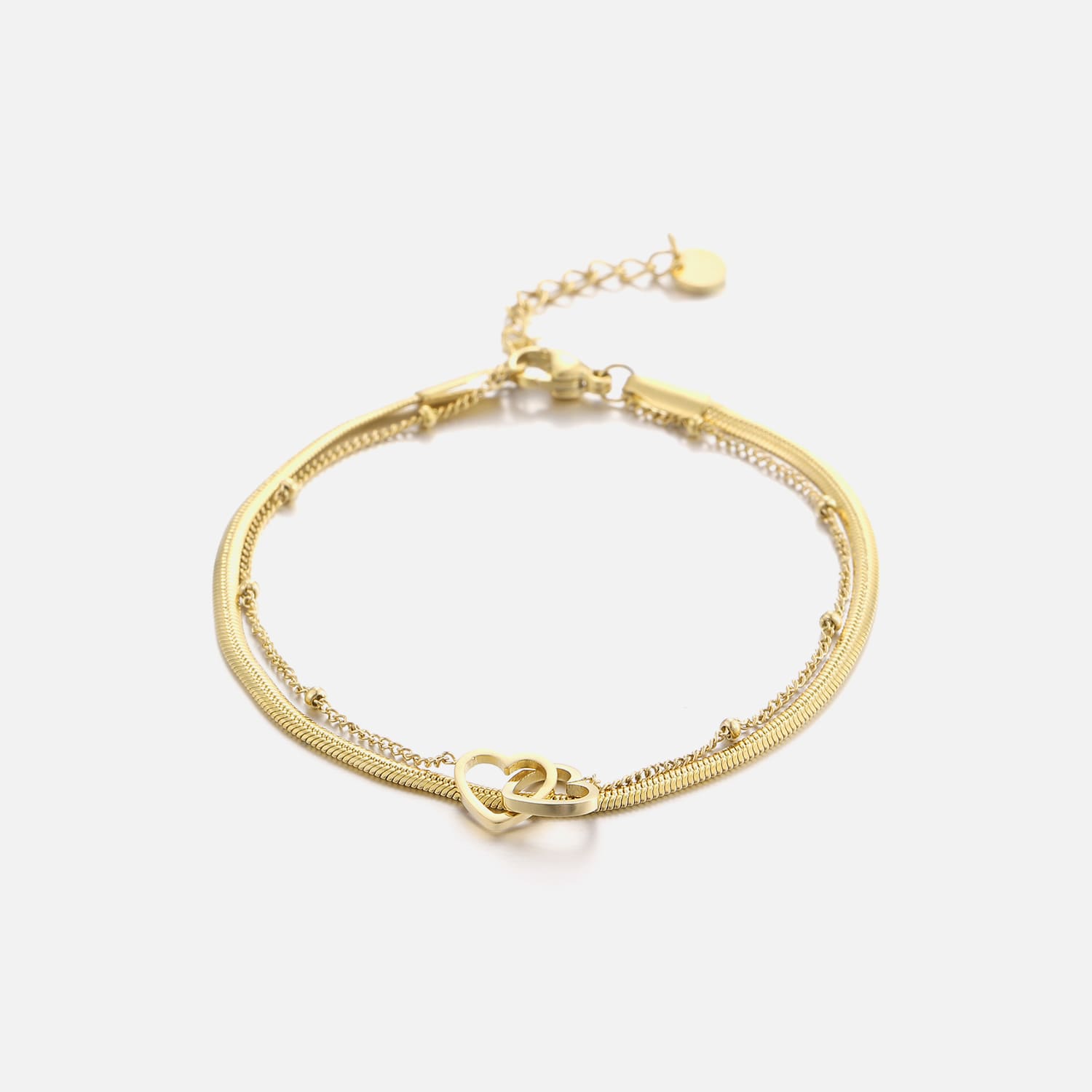 Tweelaags armband hartjes goud - Desieradenconcurrent.nl