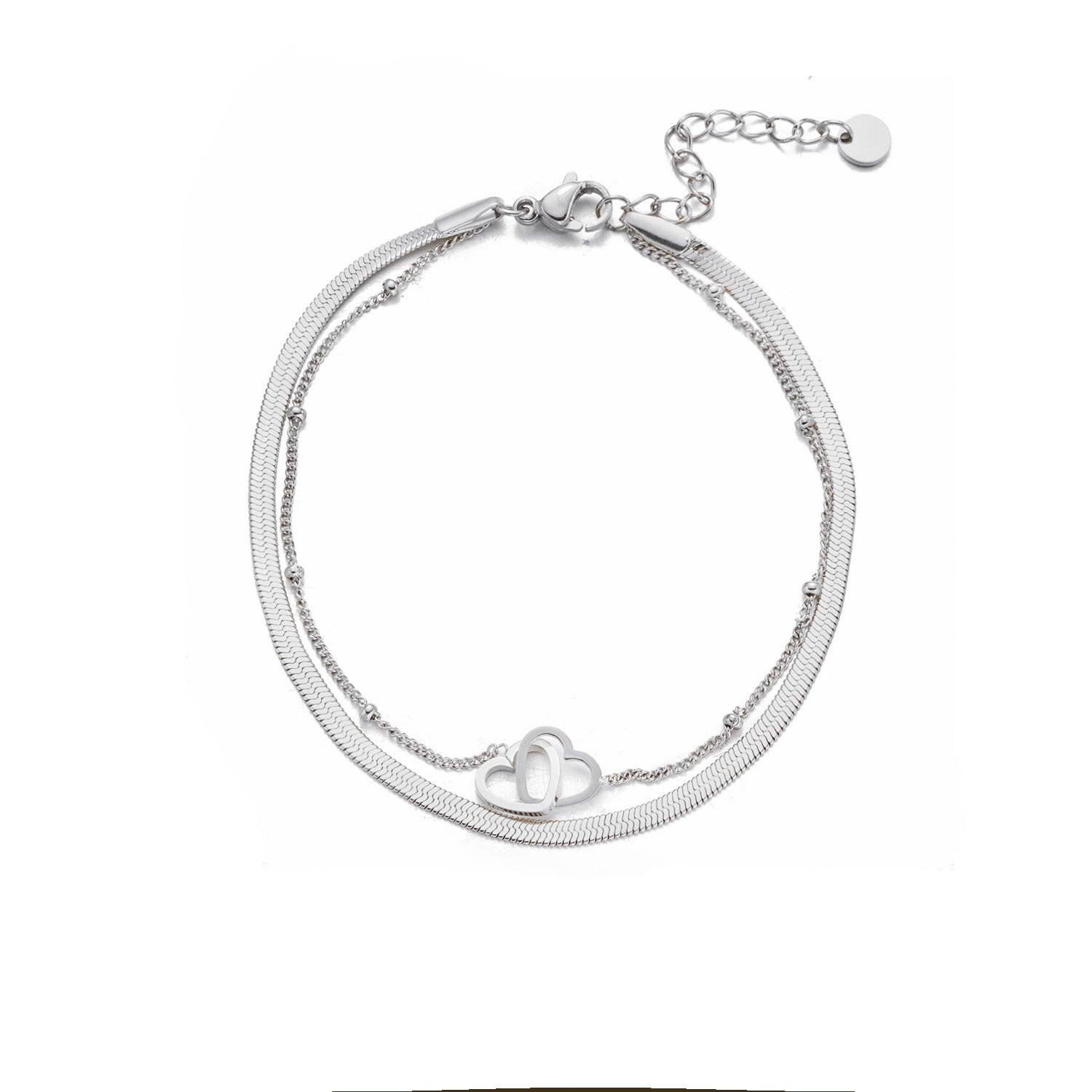 Tweelaags armband hartjes zilver - Desieradenconcurrent.nl