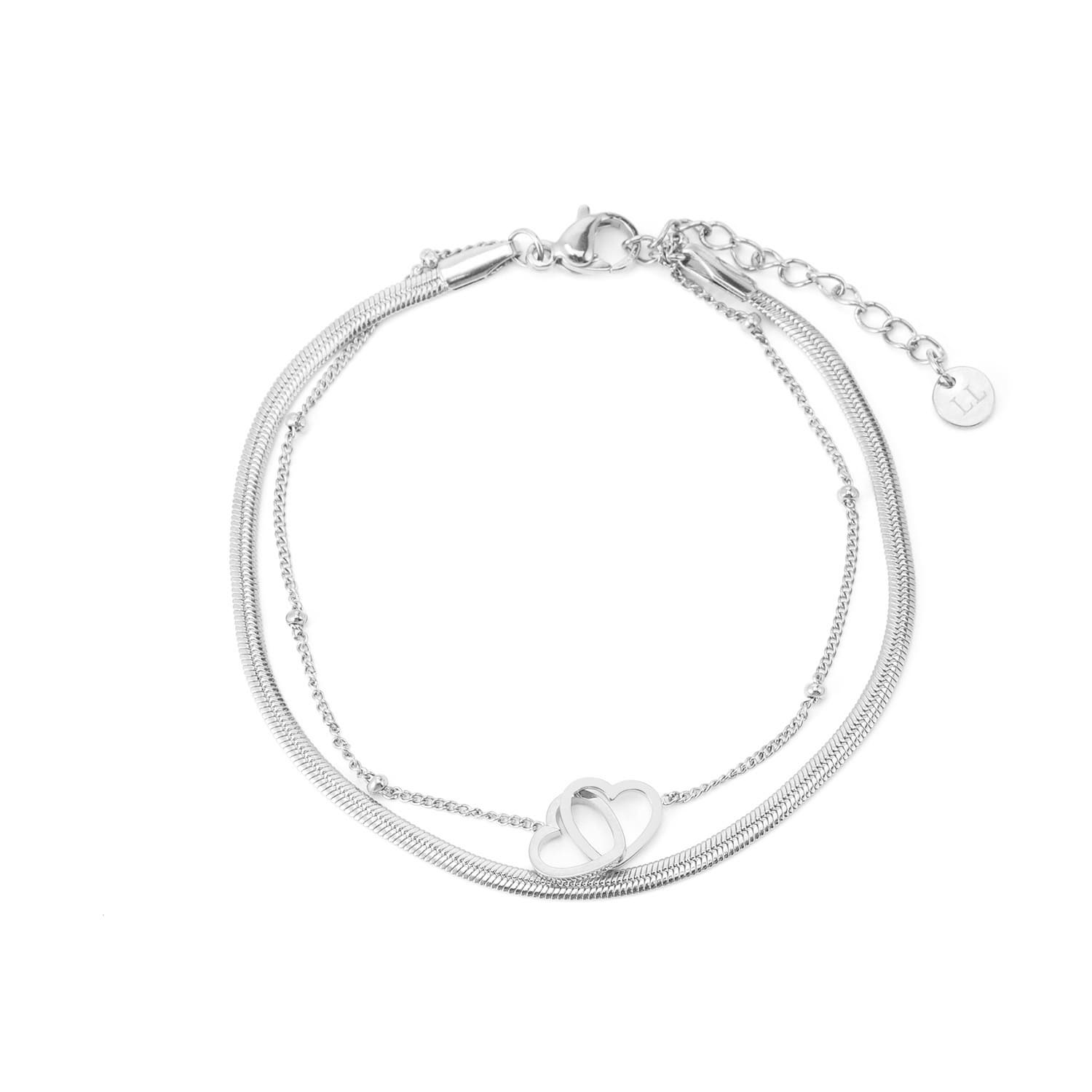 Tweelaags armband hartjes zilver - Desieradenconcurrent.nl