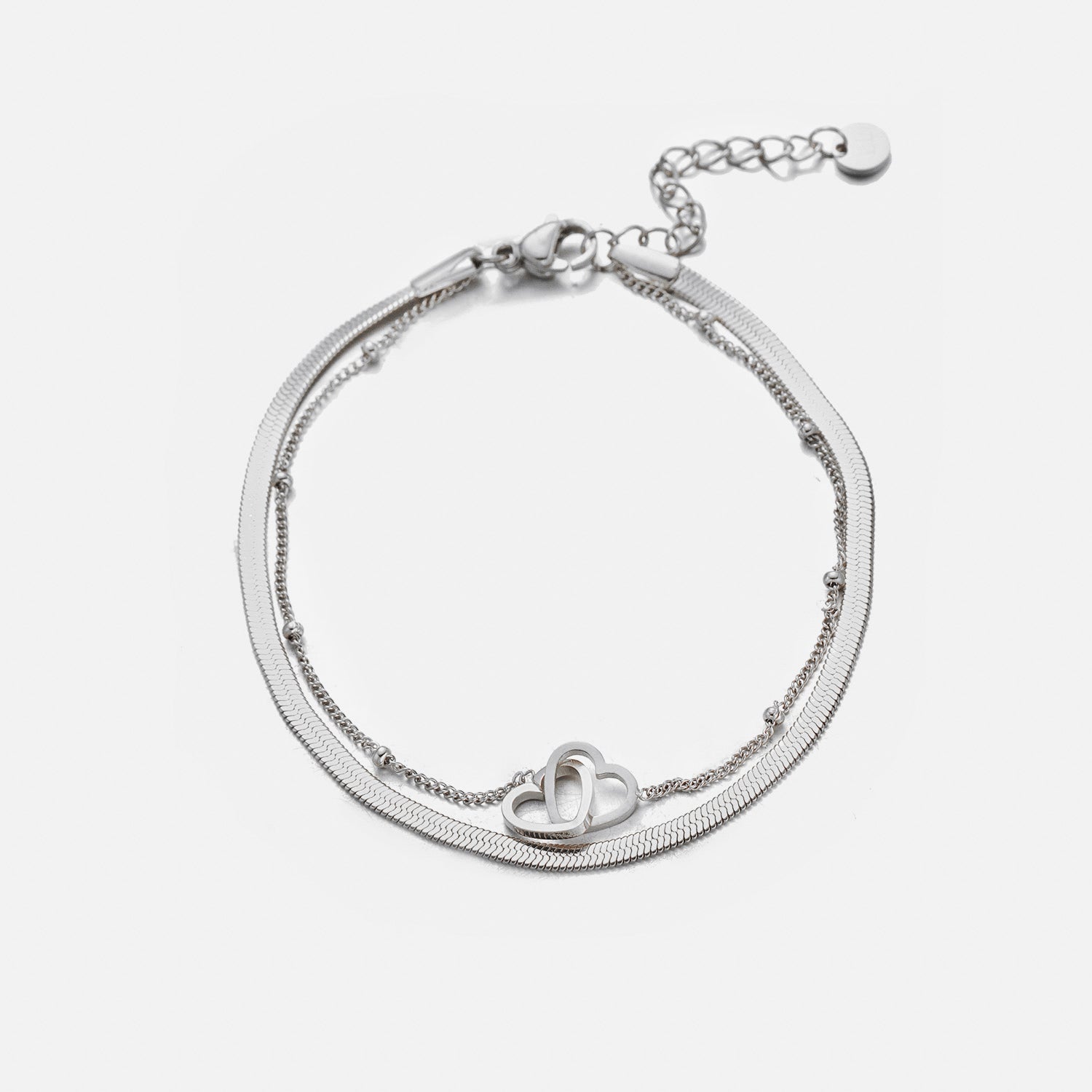 Tweelaags armband hartjes zilver - Desieradenconcurrent.nl