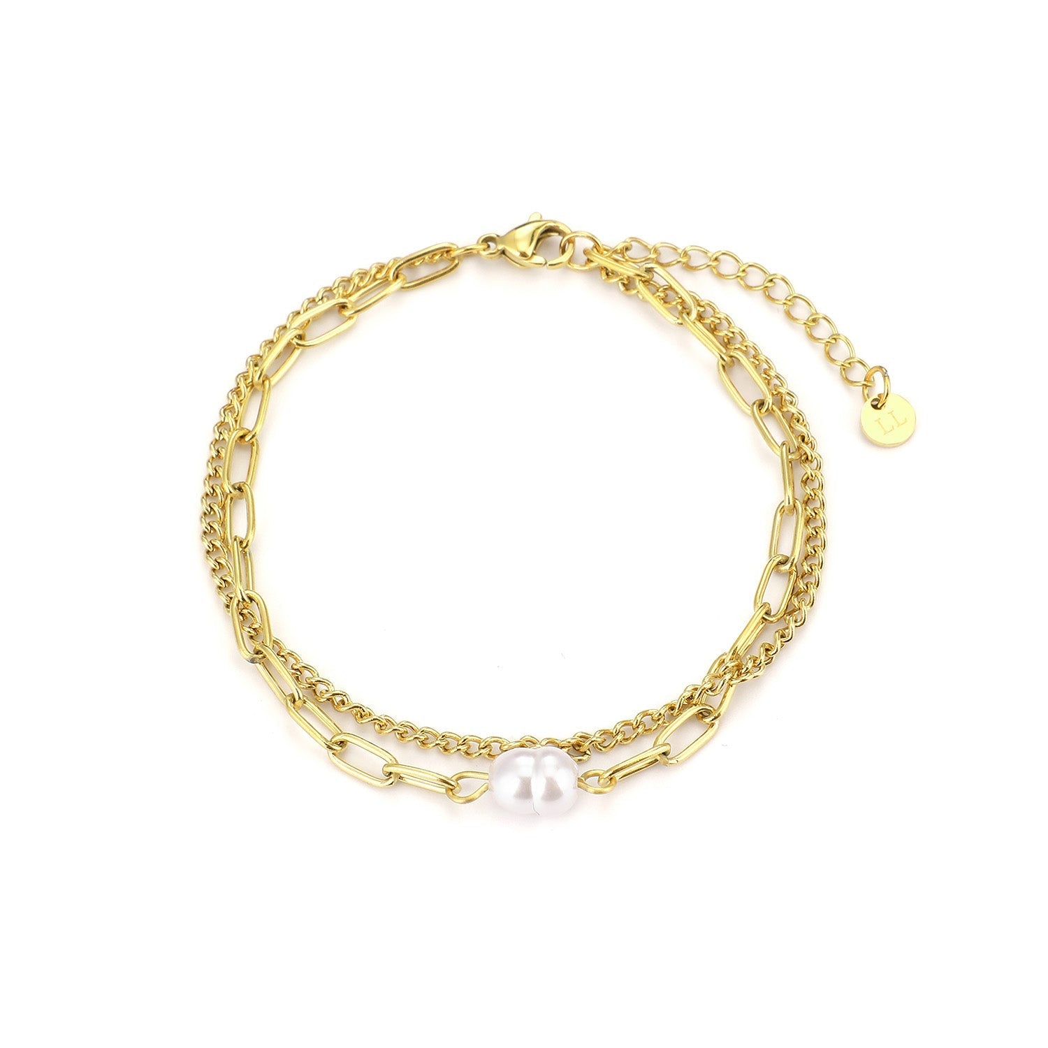 Tweelaags armband parel goud - Desieradenconcurrent.nl