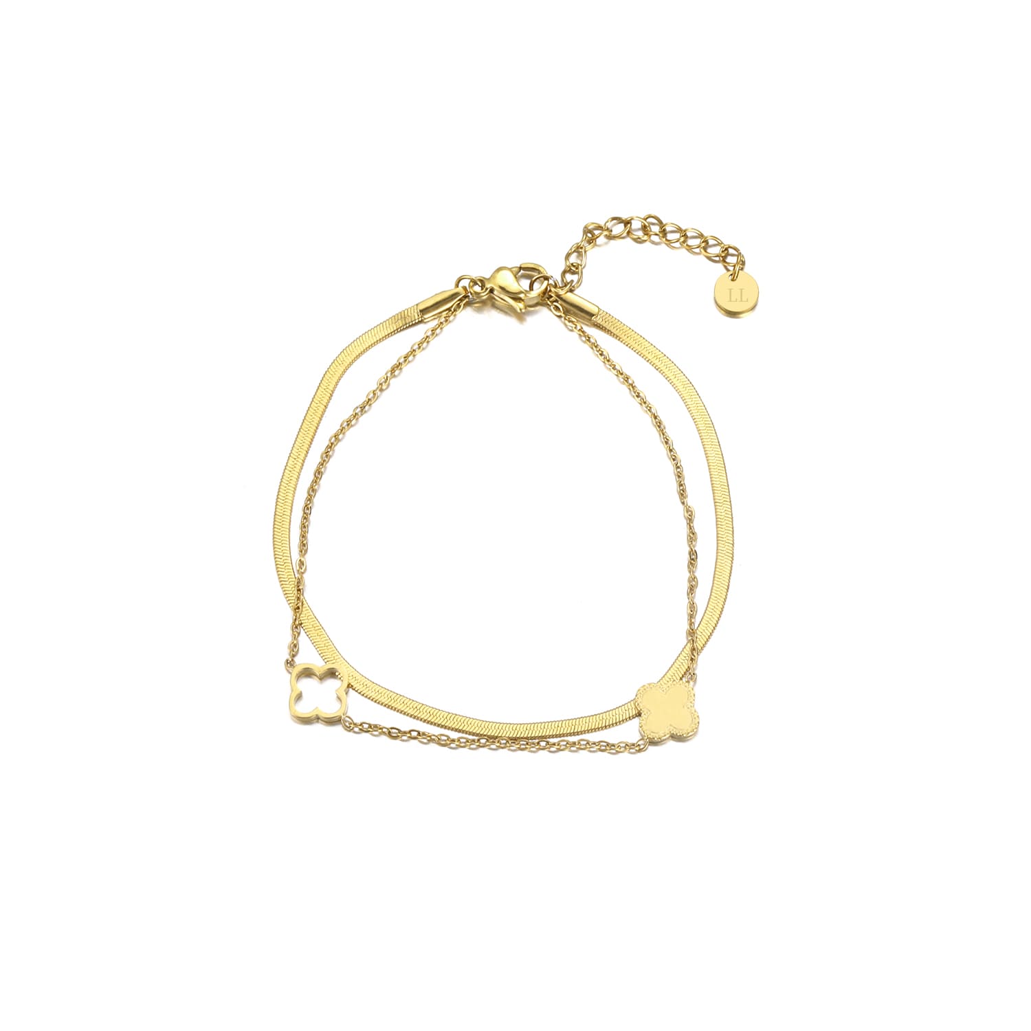 Tweelaags klaver armband goud - Desieradenconcurrent.nl