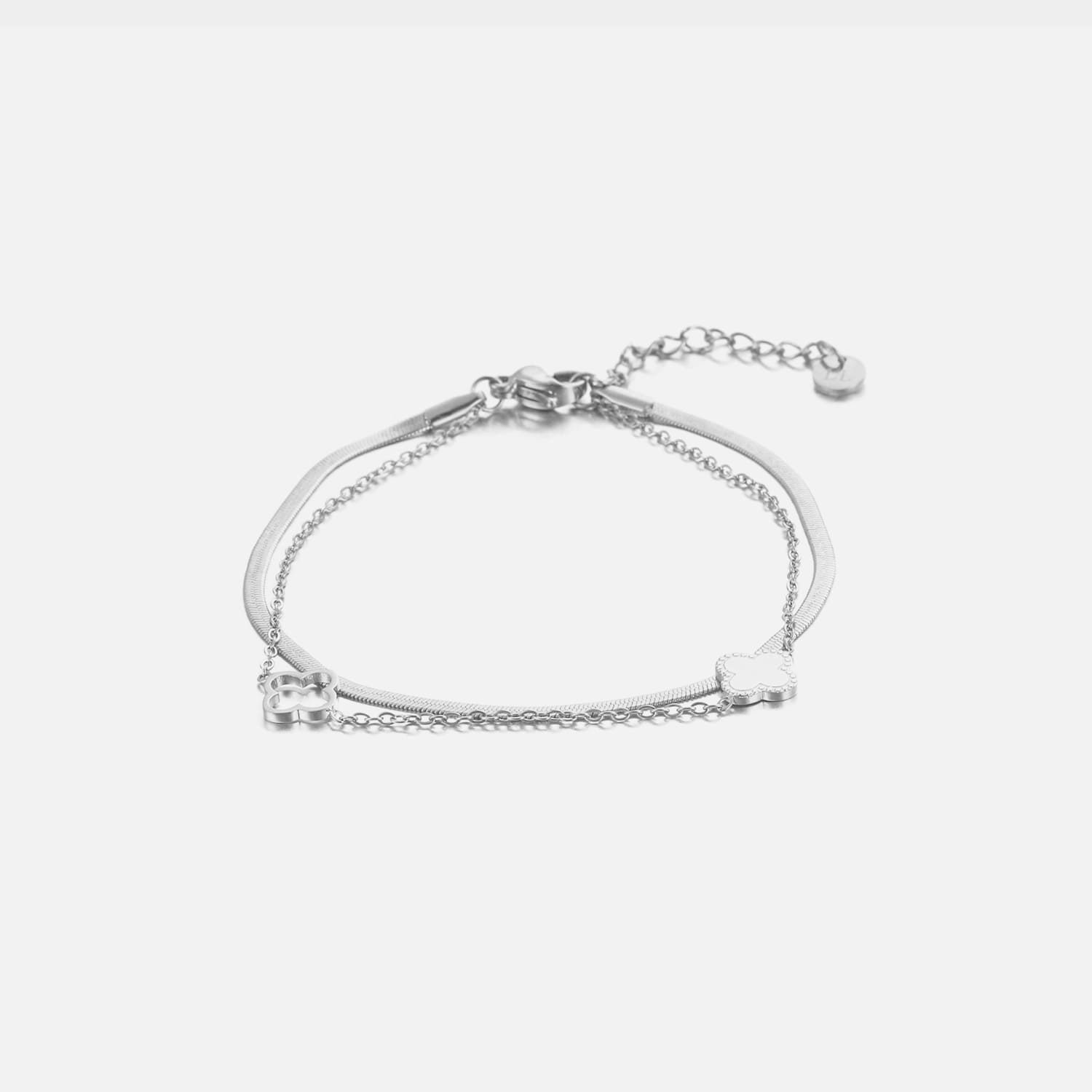 Tweelaags klaver armband zilver - Desieradenconcurrent.nl